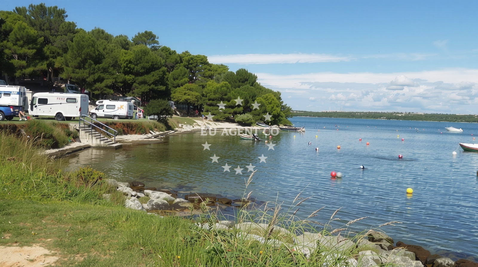 Shoreline and swimming area at Plyazh Tashalera in Selo 15F, Premantura