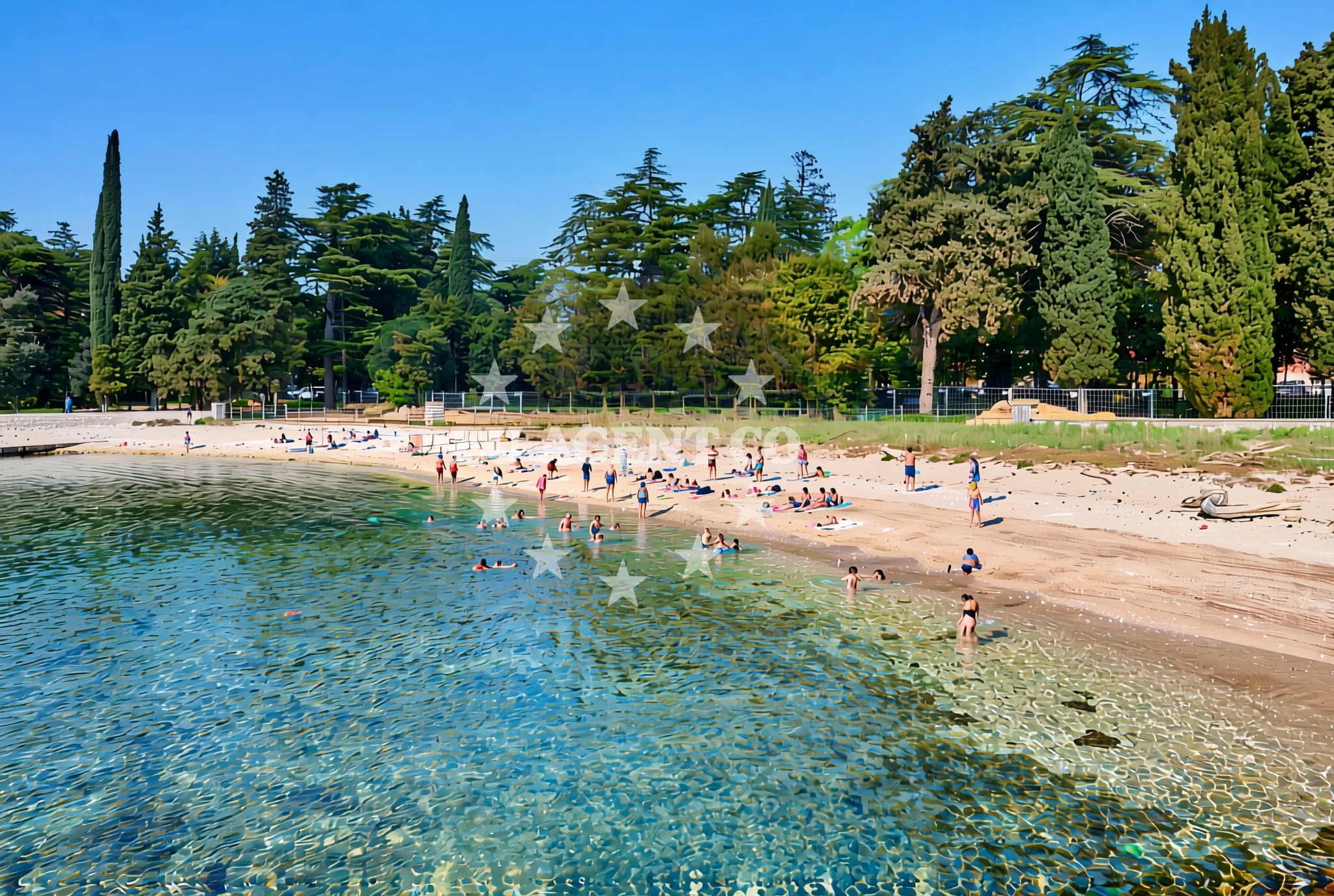 Beach facilities and surroundings at Pod bolnicom, Rovinj Beach in Pod bolnicom