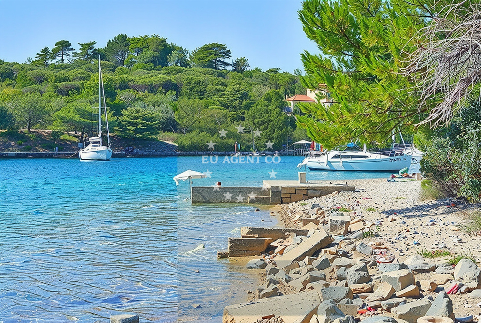 Sea and coastal view of Podkamenica beach in , Nečujam