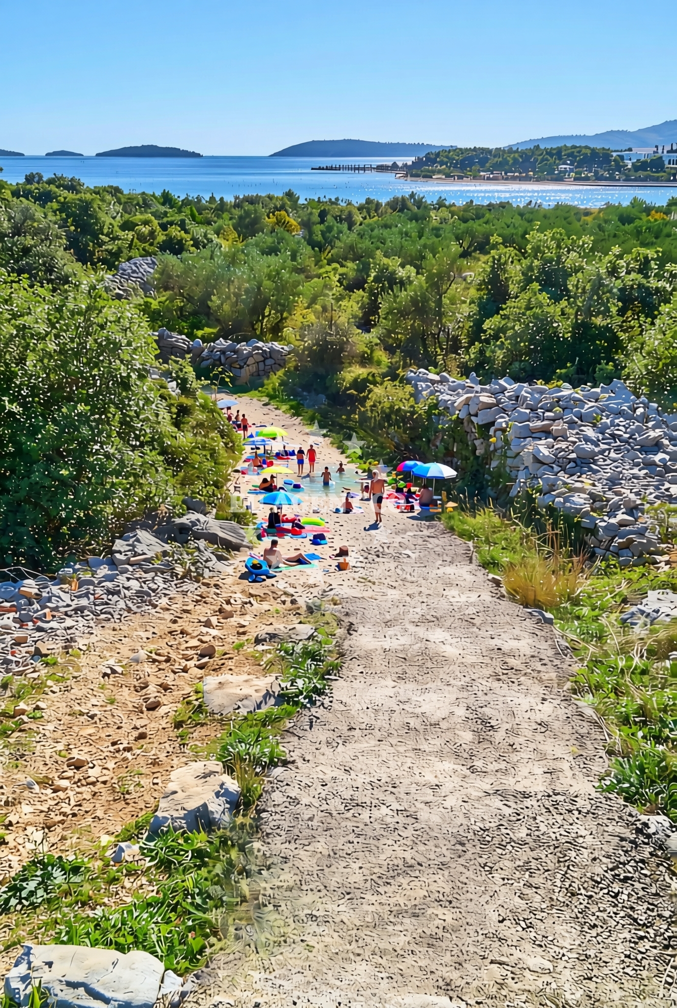 Shoreline and swimming area at Podsolarsko, Šibenik Beach in Podsolarsko
