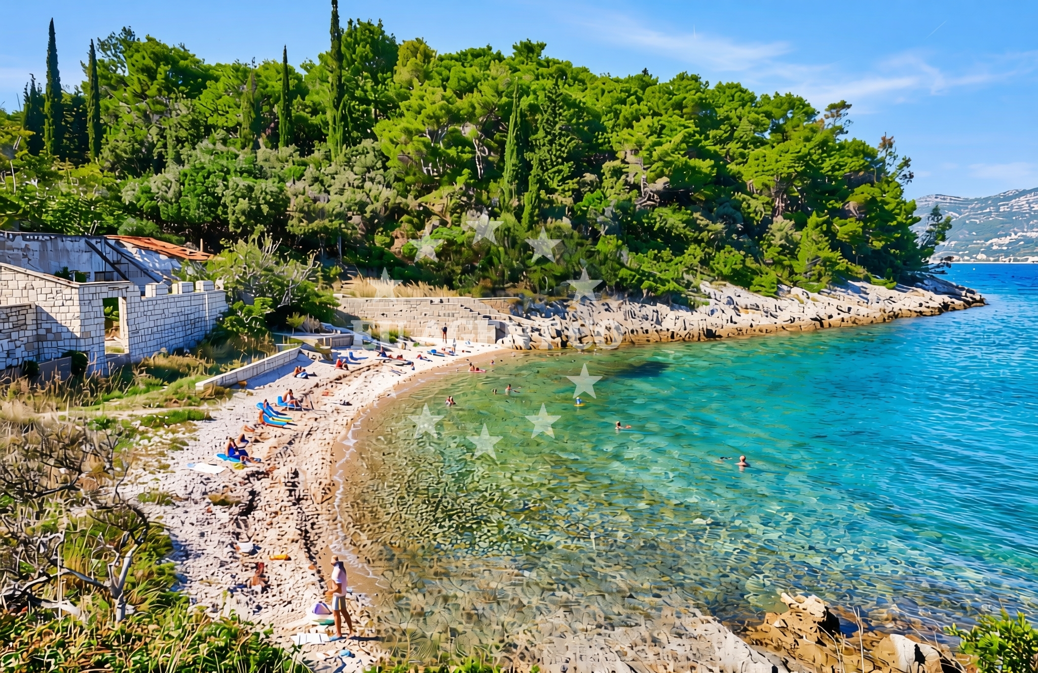Shoreline and swimming area at Polačišta, Žrnovo (Korčula) Beach in Polačišta