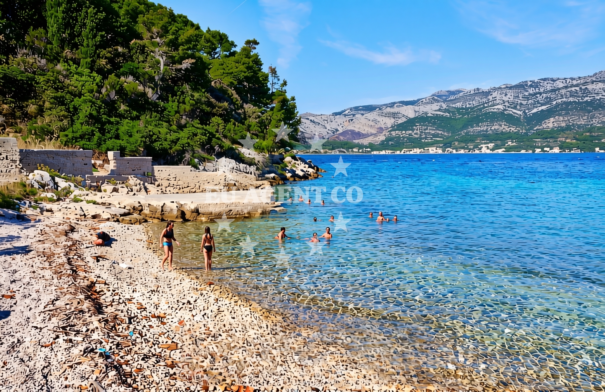 Sea and coastal view of Polačišta, Žrnovo (Korčula) Beach in Polačišta