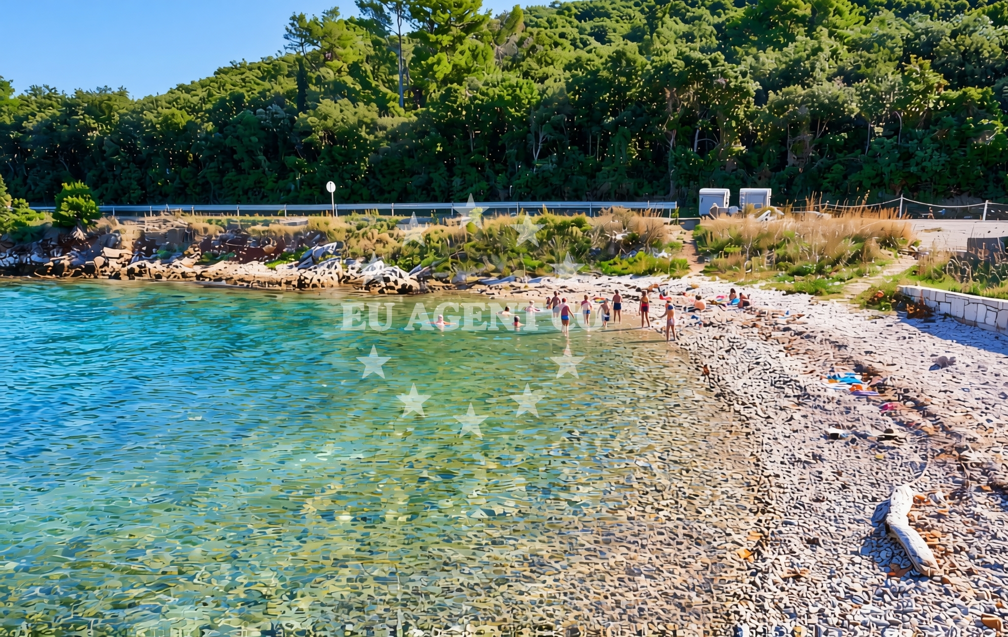 Beach facilities and surroundings at Polačišta, Žrnovo (Korčula) Beach in Polačišta
