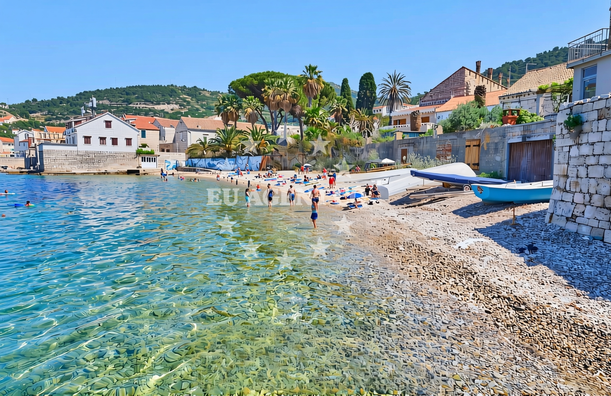 Sea and coastal view of Policija, Vis (Vis) Beach in Policija