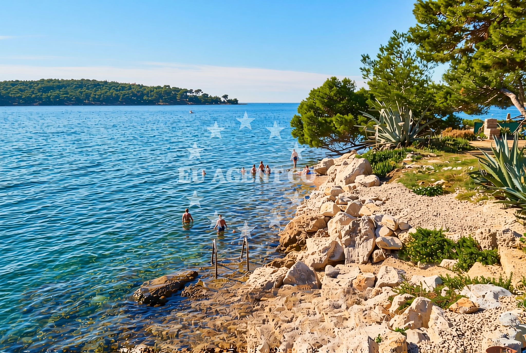Overview of Poljana jug, Mali Lošinj (Lošinj) Beach in Poljana jug