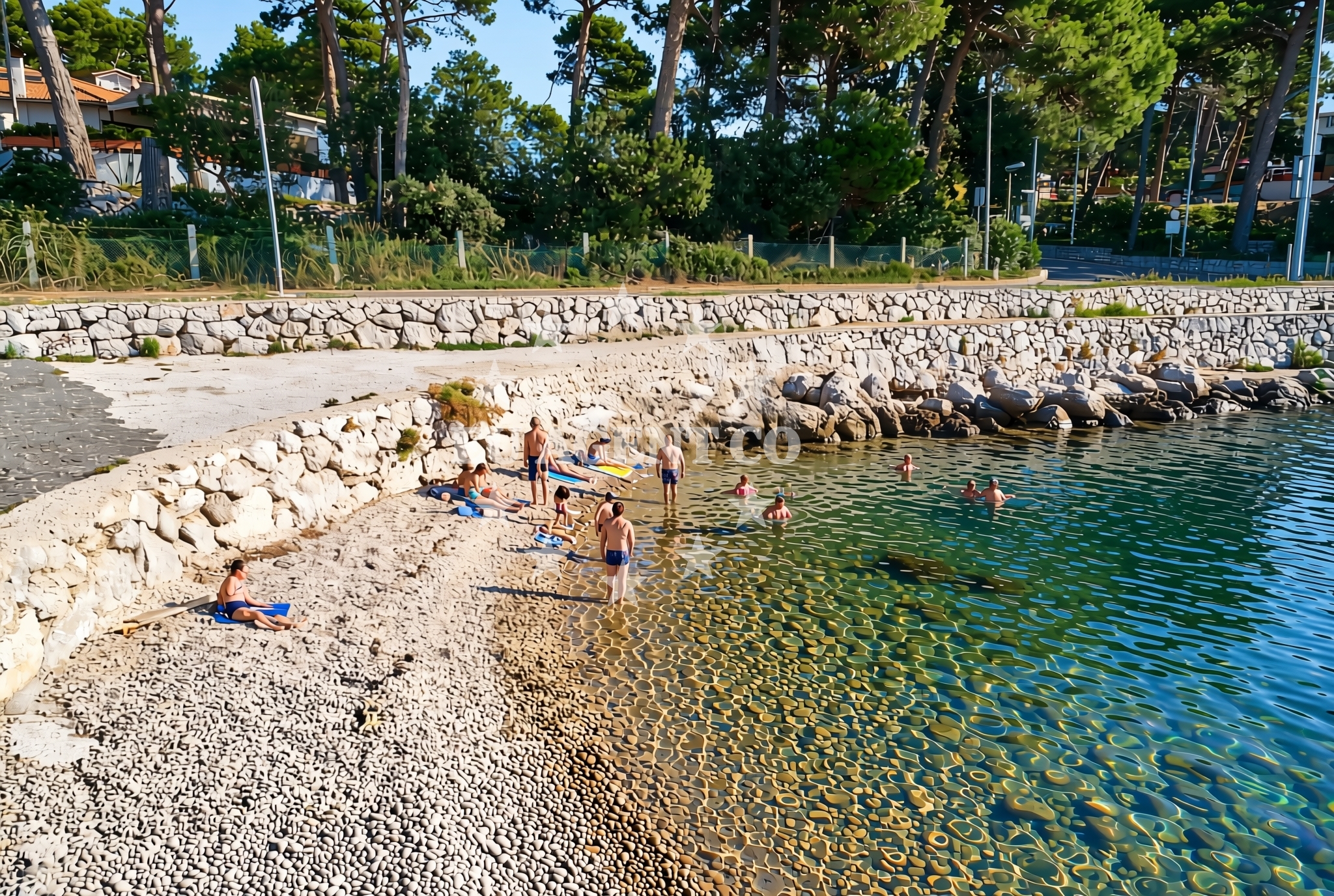 Sea and coastal view of Poljana jug, Mali Lošinj (Lošinj) Beach in Poljana jug