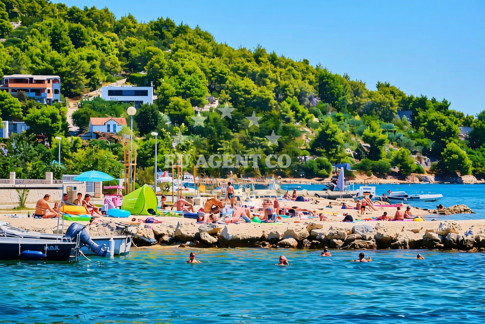 Beach facilities and surroundings at Poljica, Poljica (Marina) Beach in Poljica