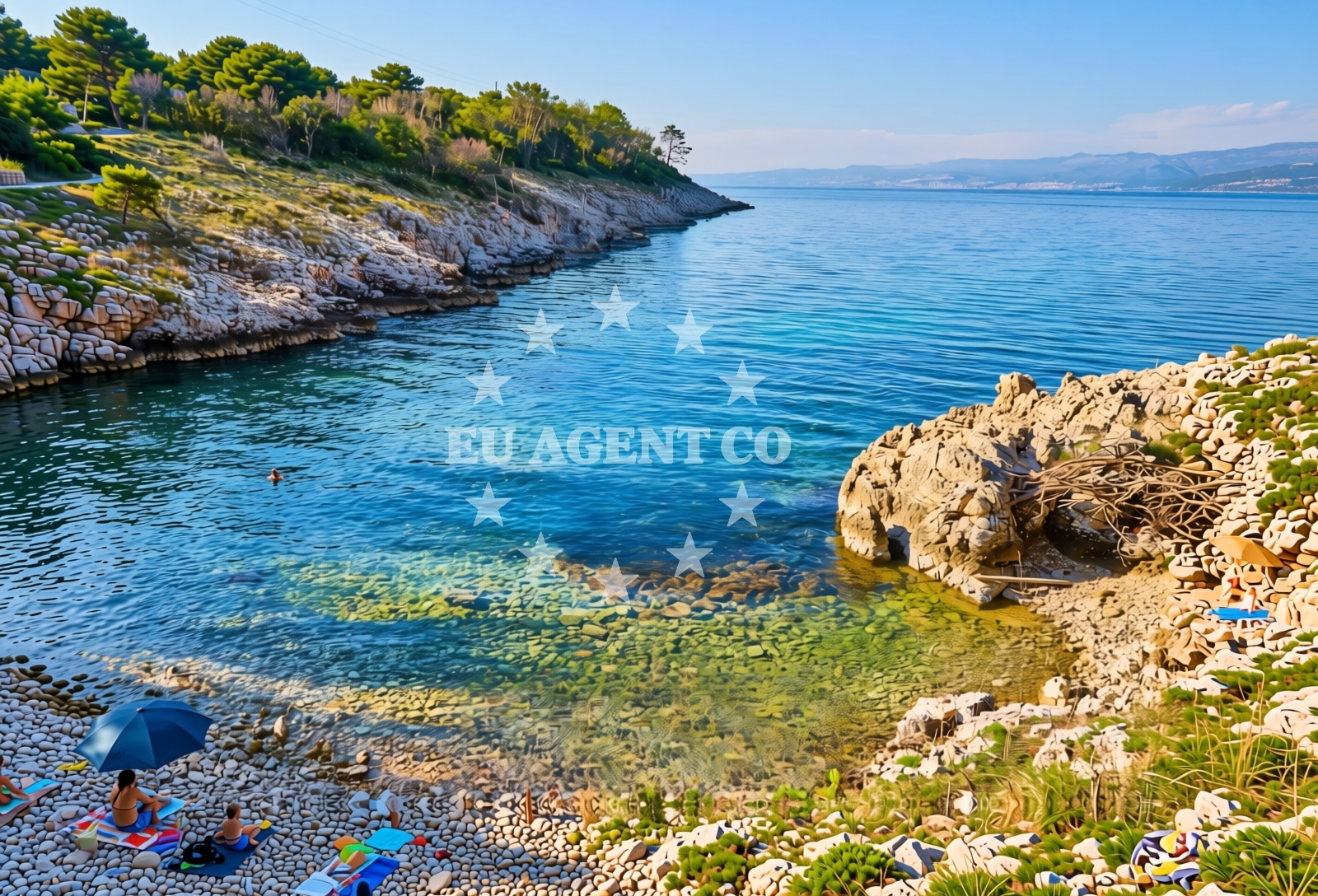 Sea and coastal view of Polovica, Porat (Krk) Beach in Polovica