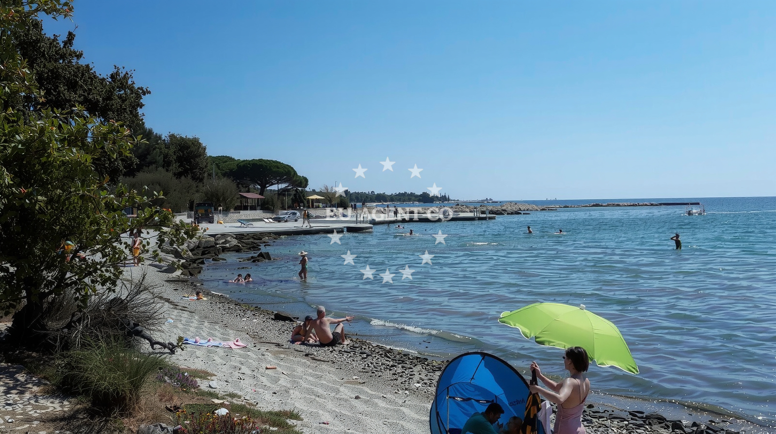 Sea and coastal view of Polynesia beach in Umaska 2/A, Umag