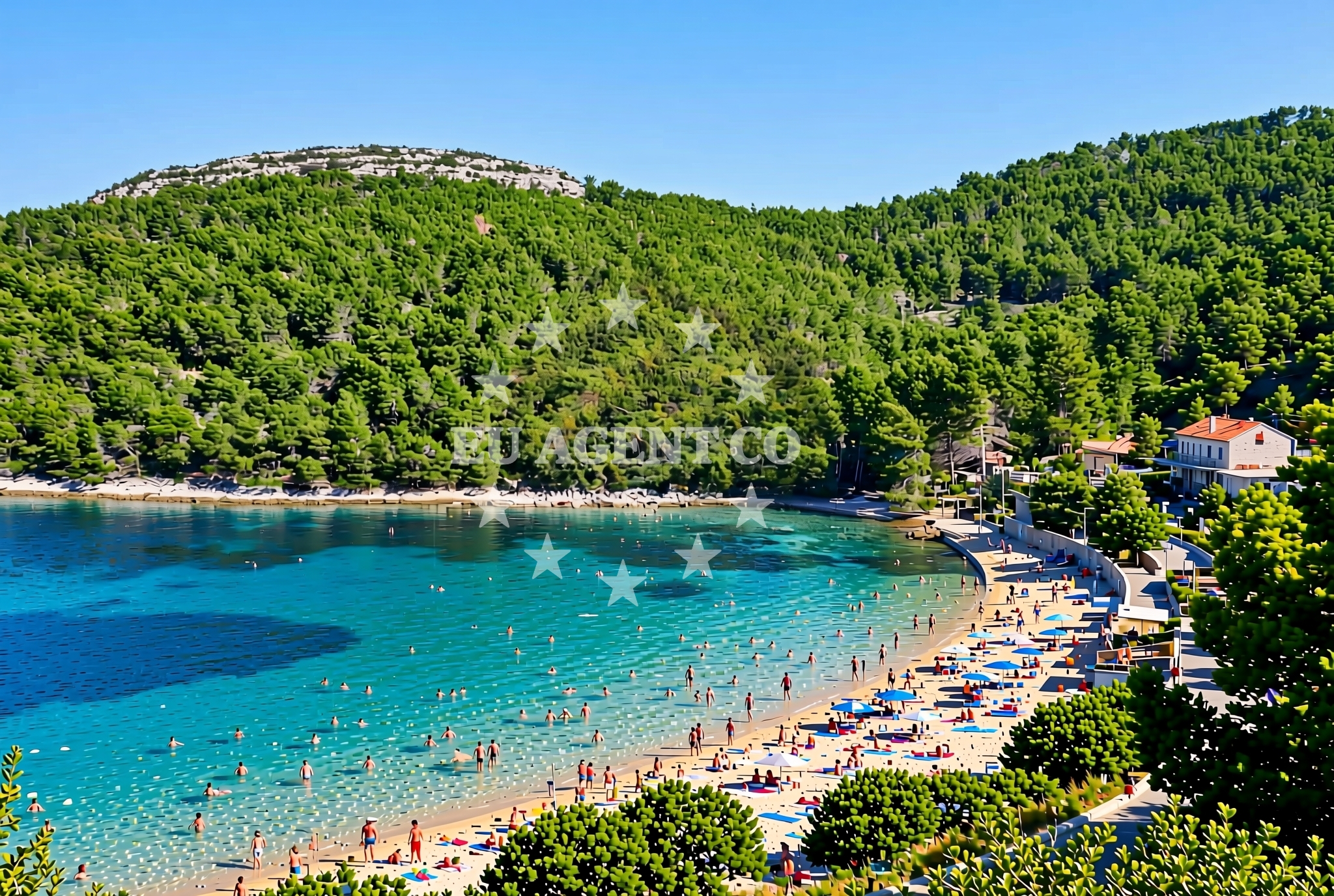 Shoreline and swimming area at Poplat sjever, Vela Luka (Korčula) Beach in Poplat sjever