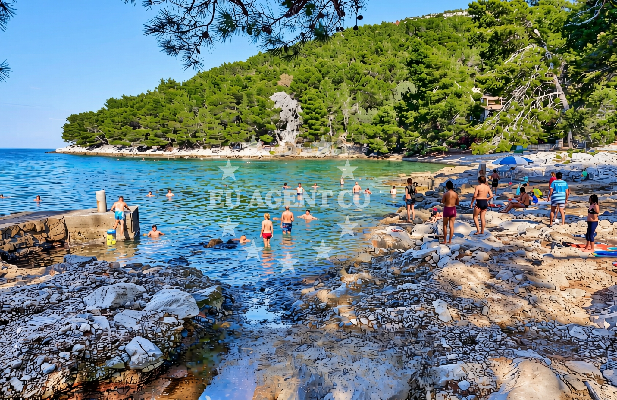 Sea and coastal view of Poplat sjever, Vela Luka (Korčula) Beach in Poplat sjever