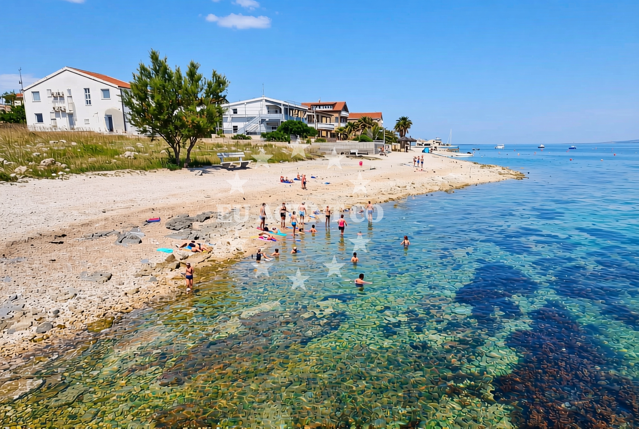 Shoreline and swimming area at Popraština zapad, Vir (Vir) Beach in Popraština zapad