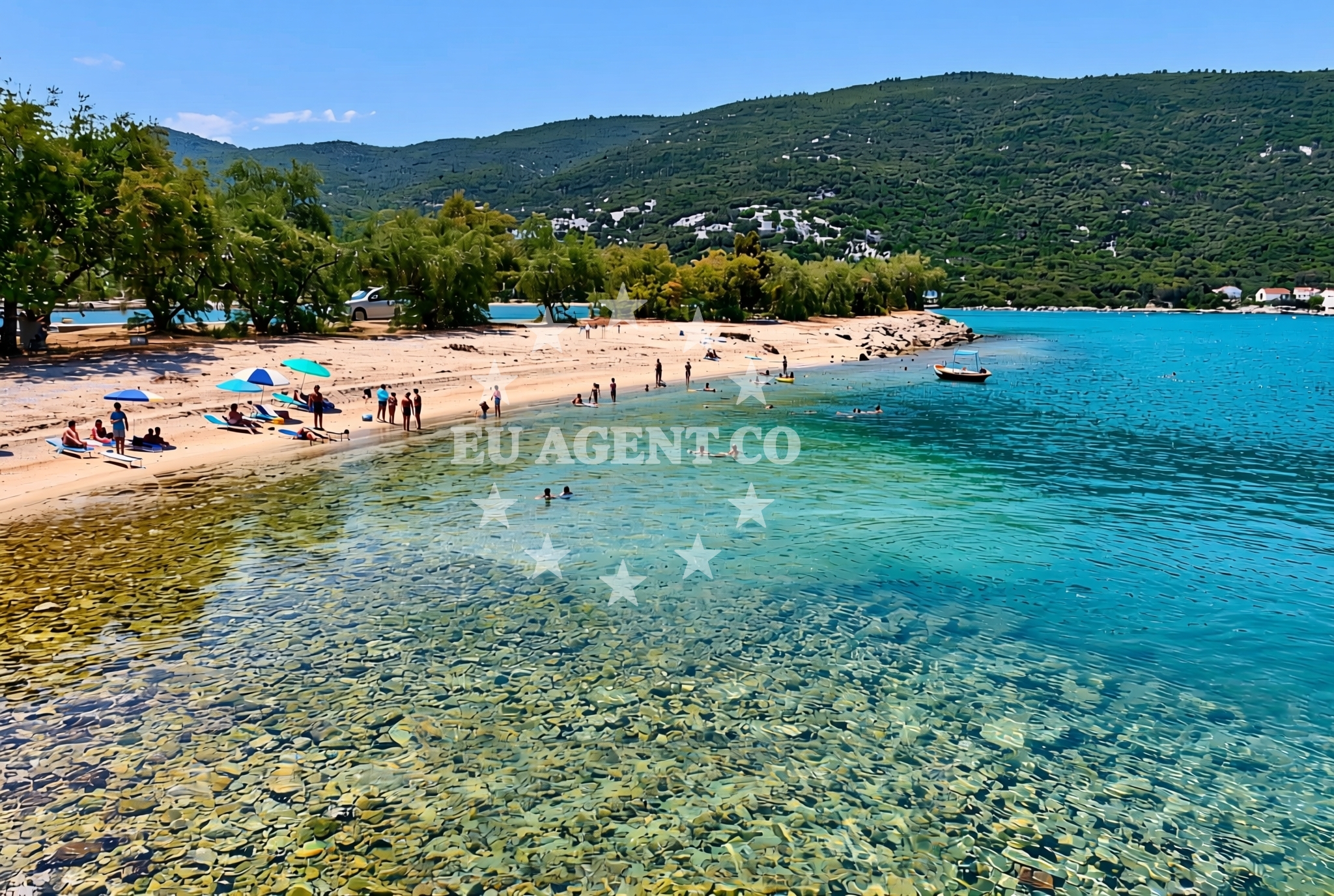 Sea and coastal view of Porat, Brijesta Beach in Porat