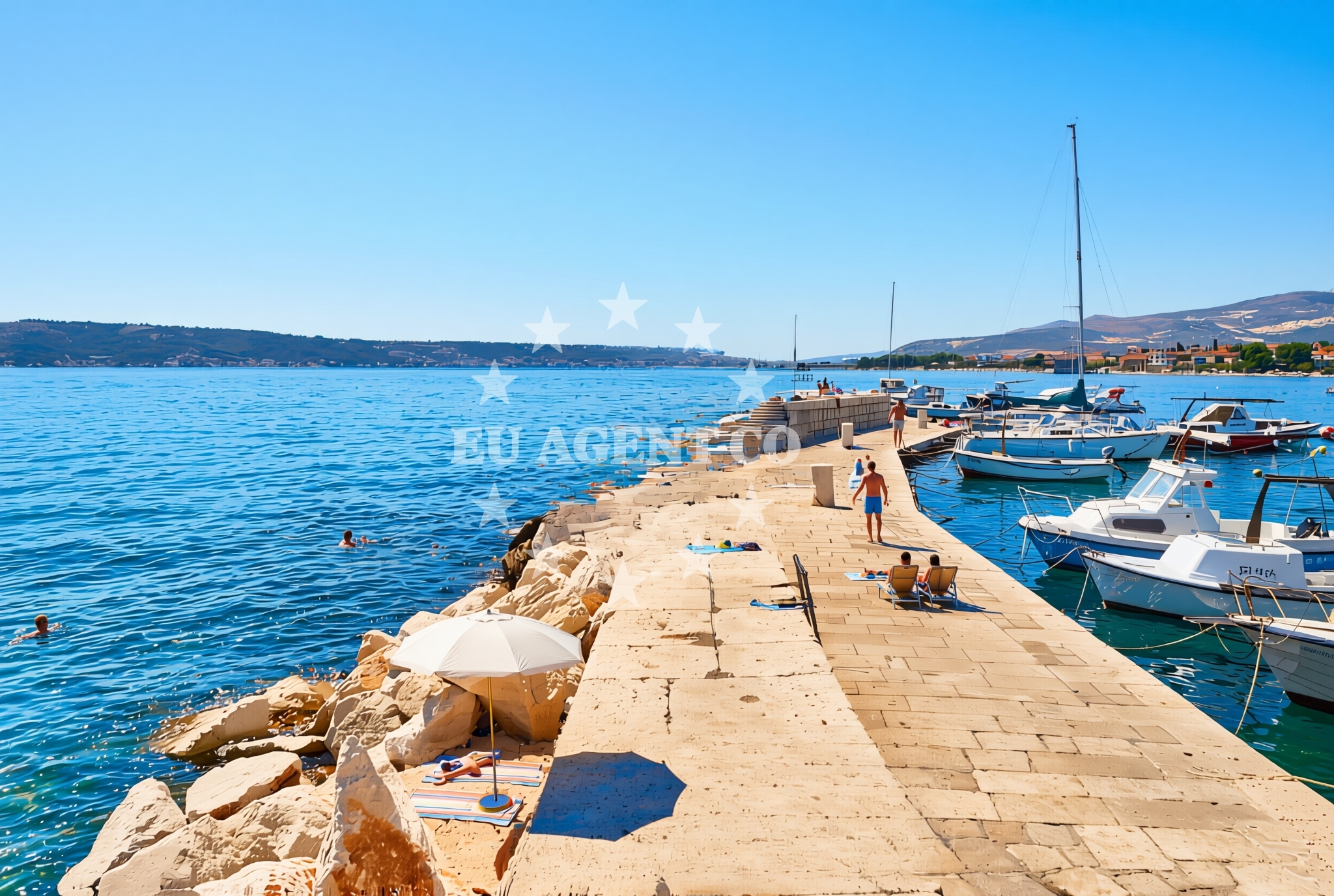 Shoreline and swimming area at Porat, Kaštel Novi Beach in Porat