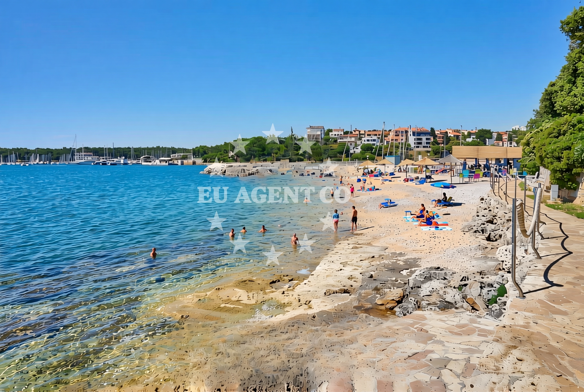 Beach facilities and surroundings at Porat, Pješčana Uvala Beach in Porat