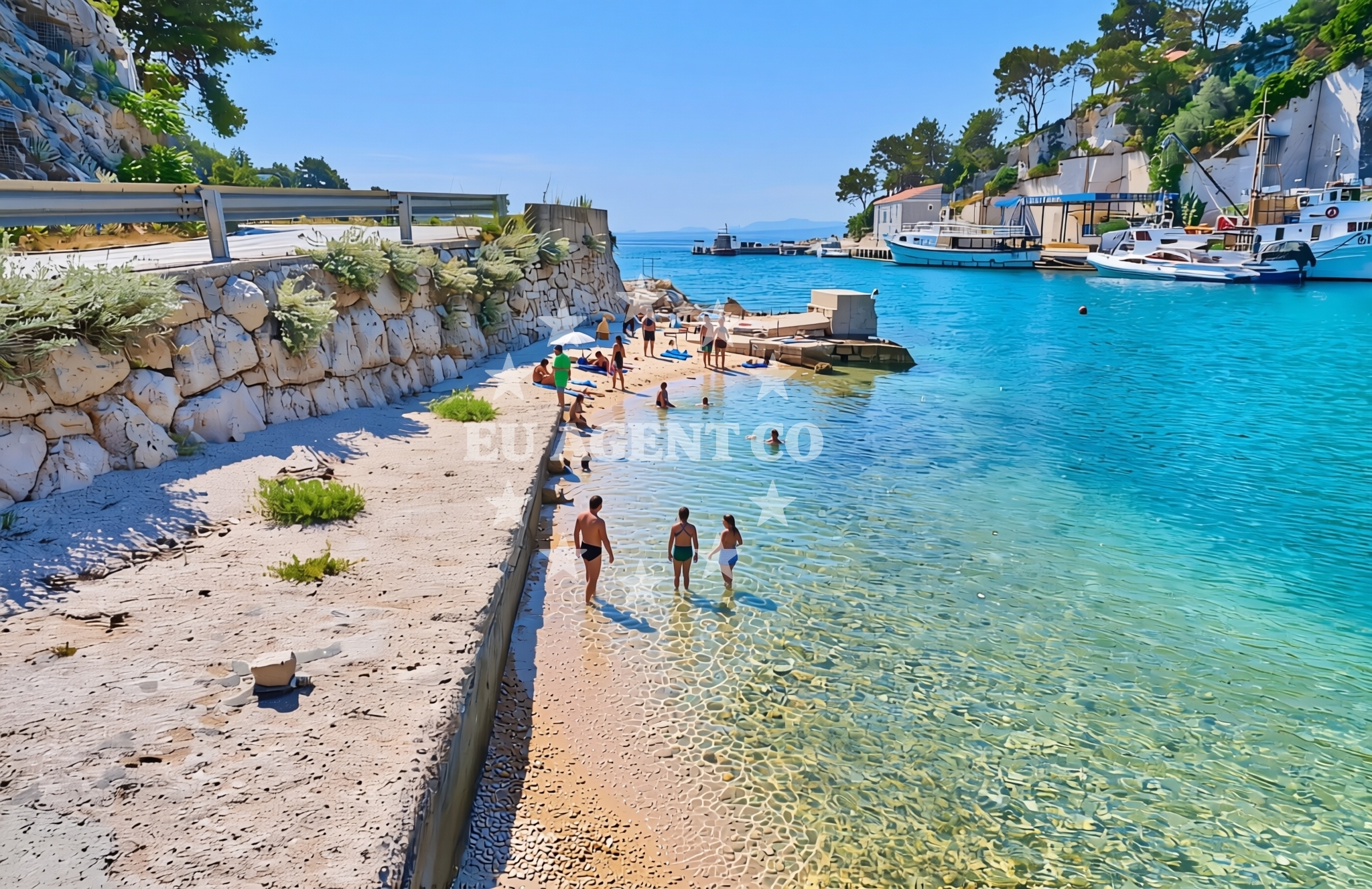 Sea and coastal view of Porat, Selca (Brač) Beach in Porat