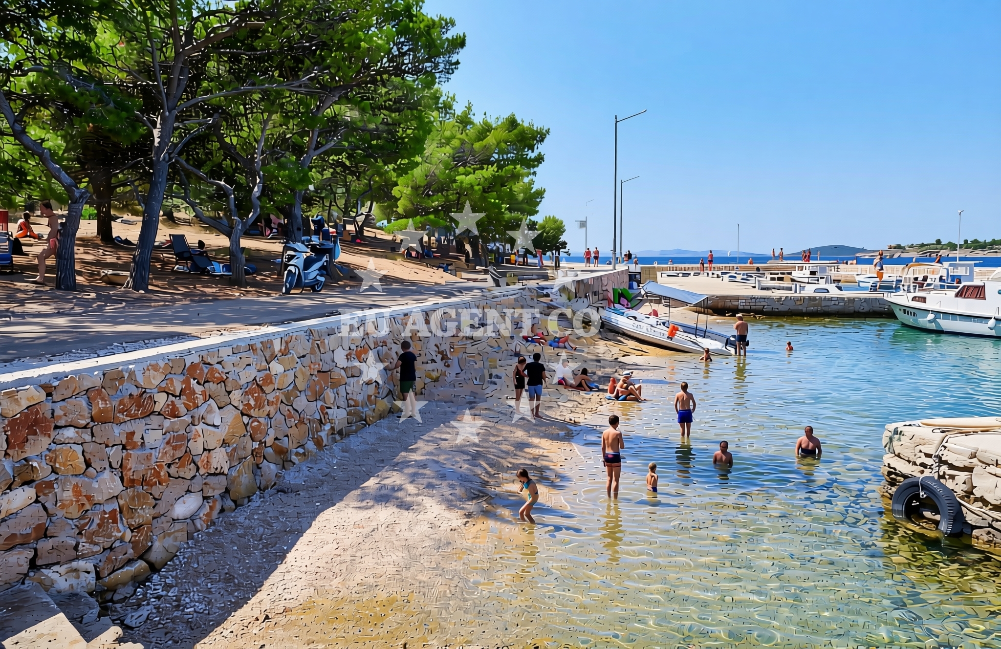 Beach facilities and surroundings at Porat Školjić, Murter (Murter) Beach in Porat Školjić