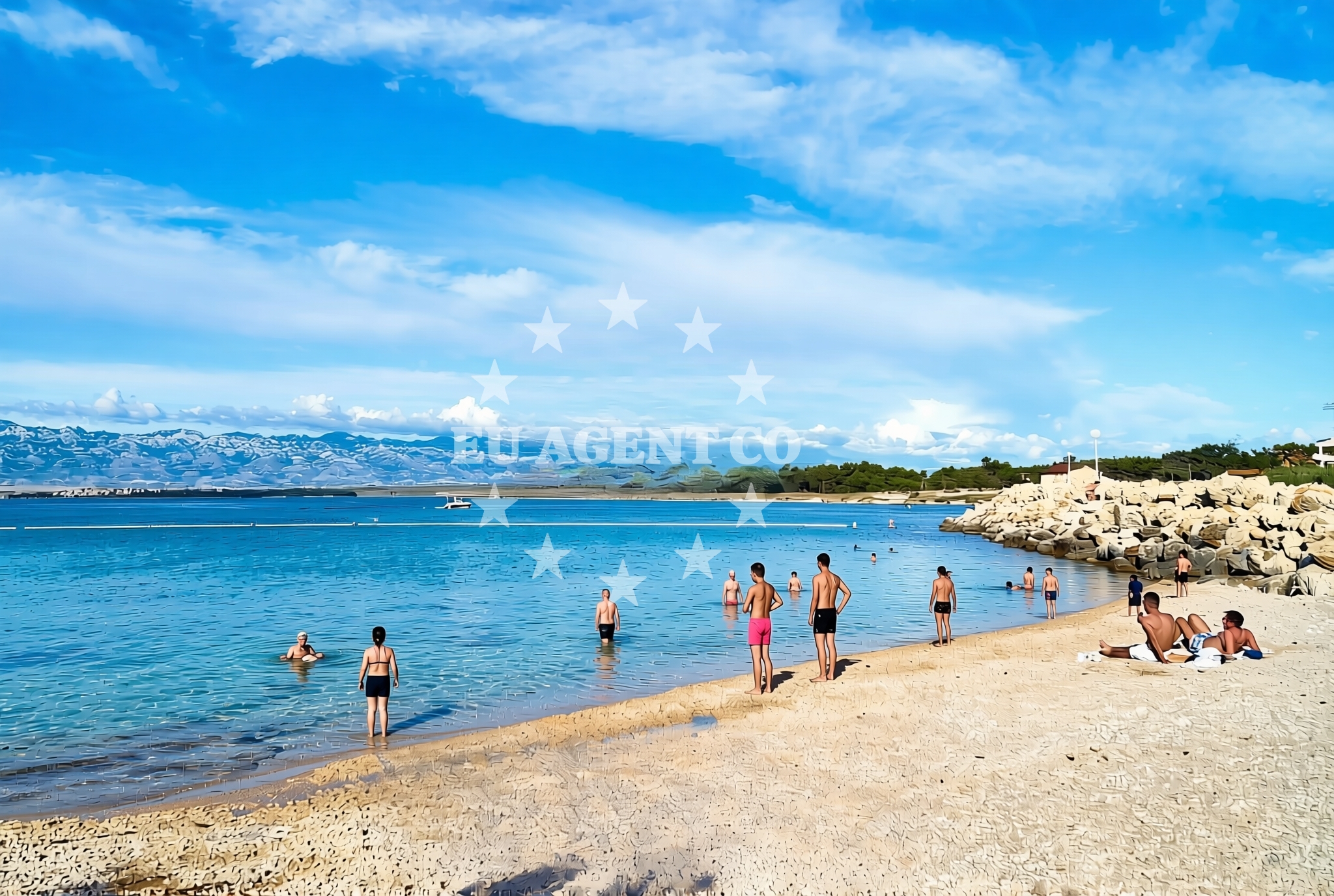 Sea and coastal view of Porat, Vir (Vir) Beach in Porat