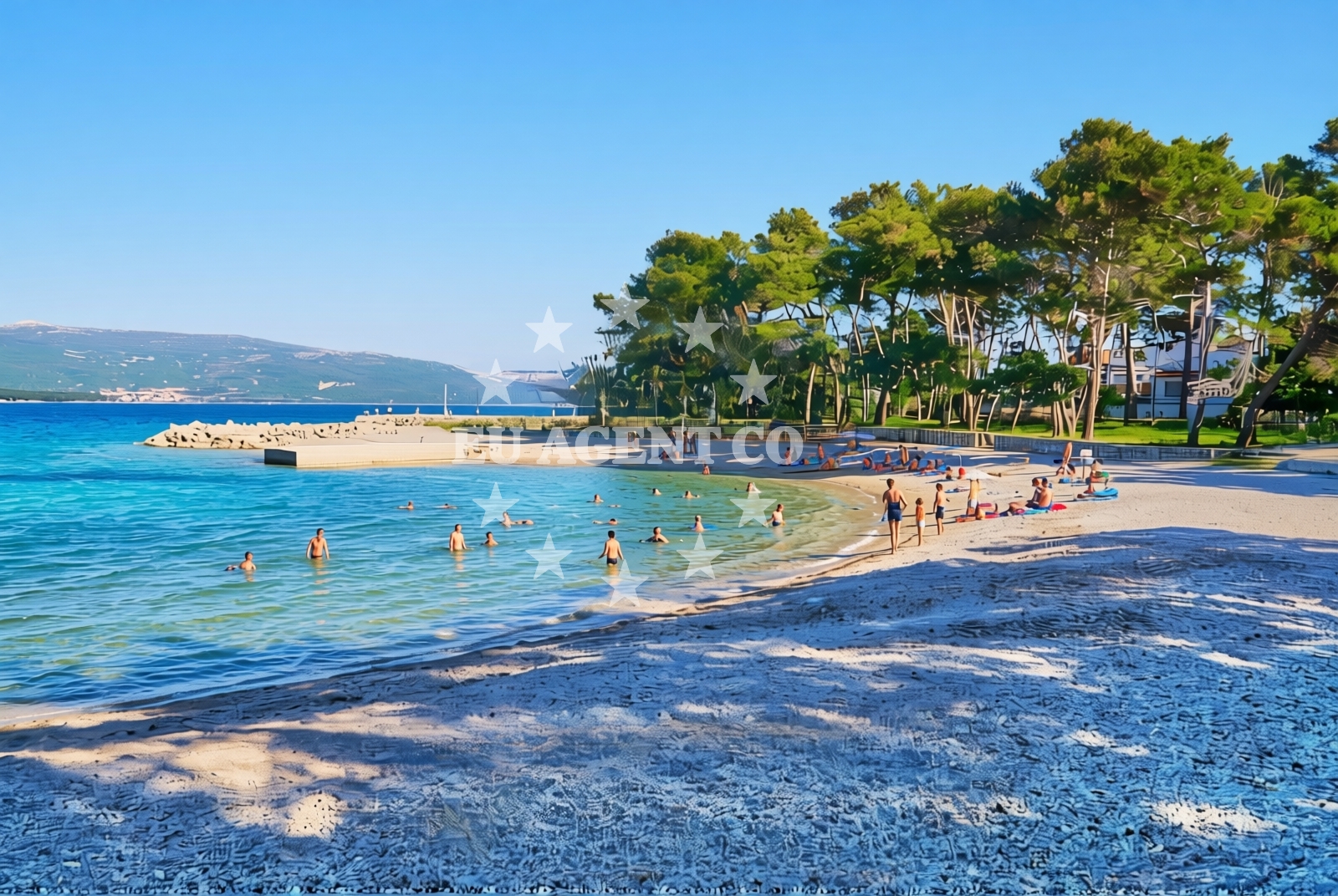 Shoreline and swimming area at Porporela (Lukobran) sredina, Krk (Krk) Beach in Porporela (Lukobran) sredina