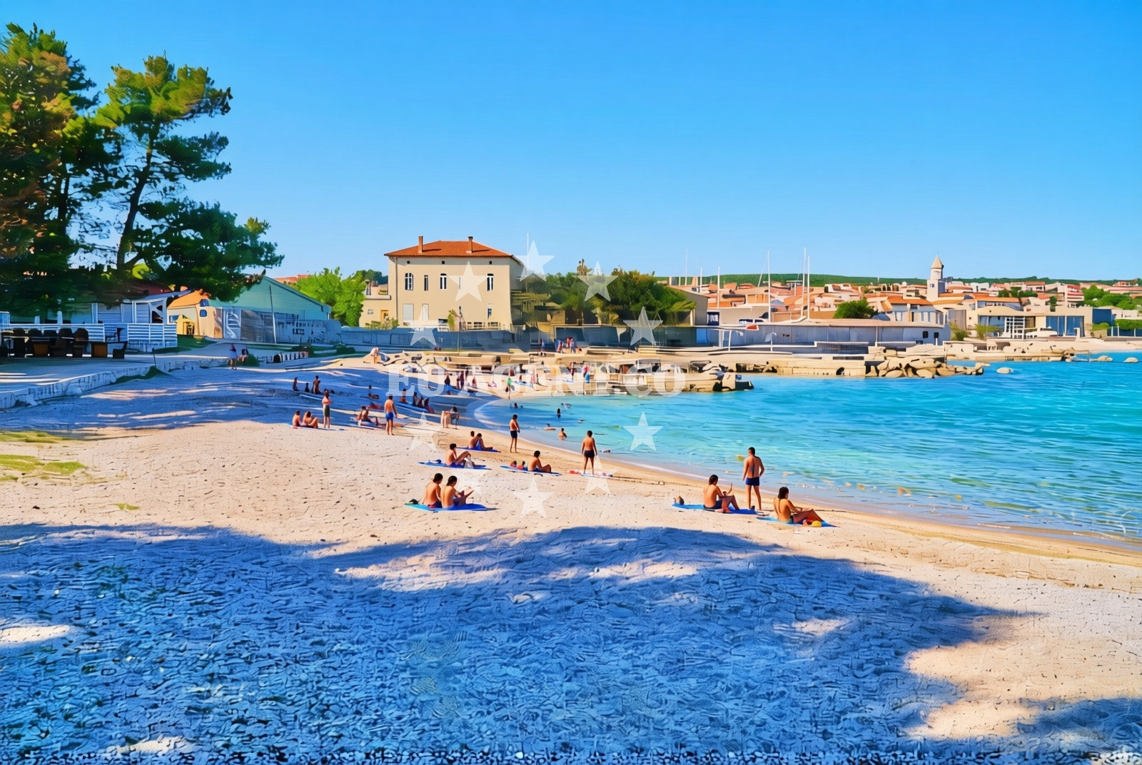 Beach facilities and surroundings at Porporela (Lukobran) sredina, Krk (Krk) Beach in Porporela (Lukobran) sredina