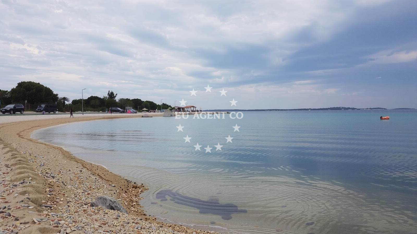 Sea and coastal view of Portic beach in , Peroj