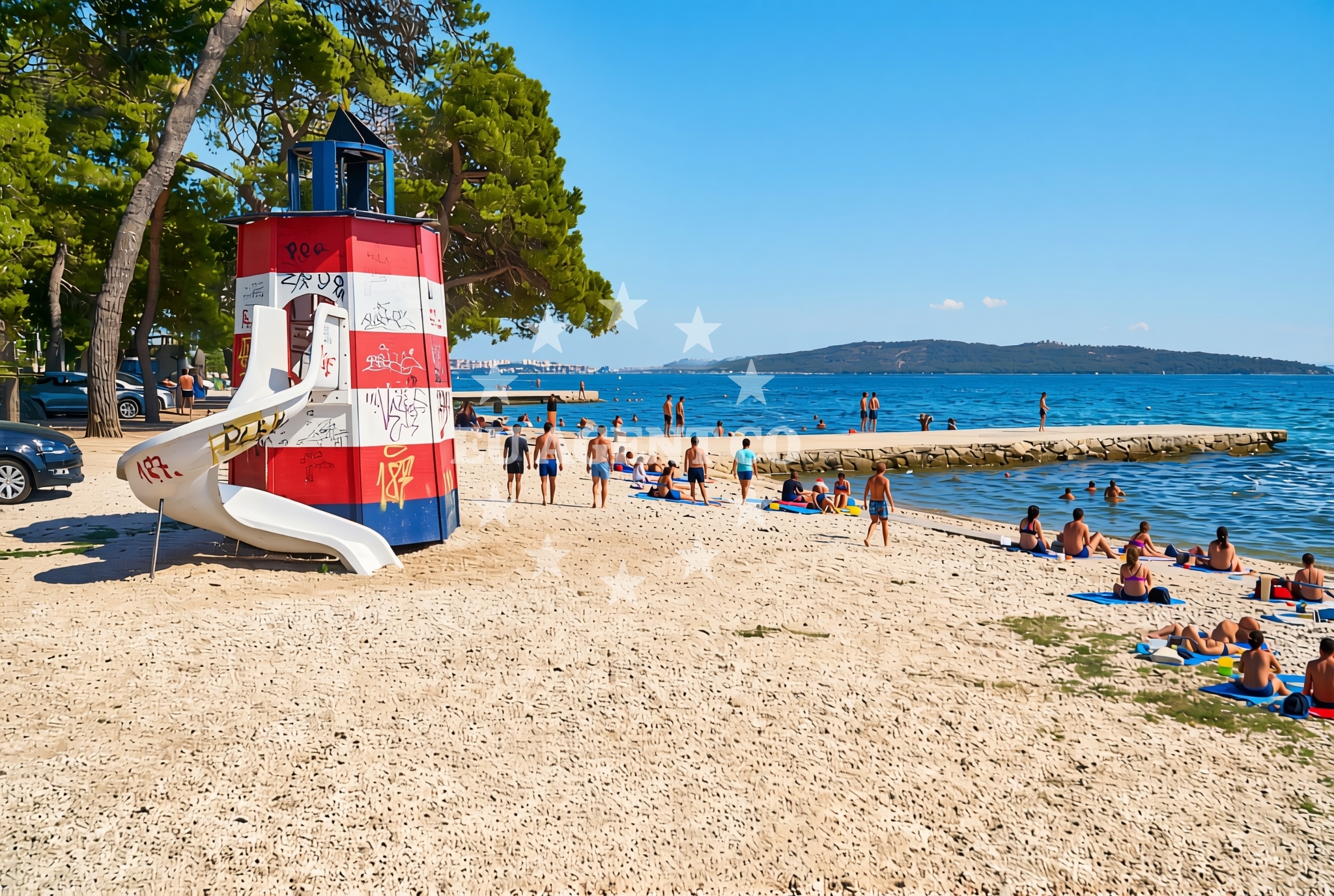 Shoreline and swimming area at Poštanski (Puntica), Kaštel Lukšić Beach in Poštanski (Puntica)