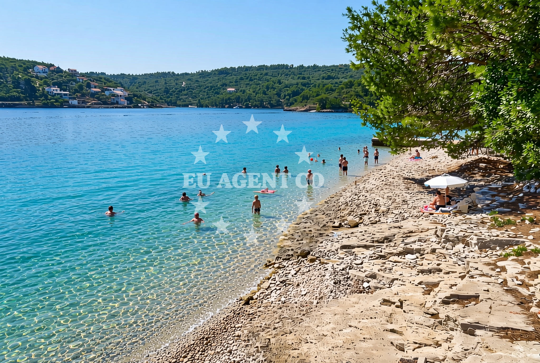 Shoreline and swimming area at Potkamenica sredina, Nečujam (Šolta) Beach in Potkamenica sredina