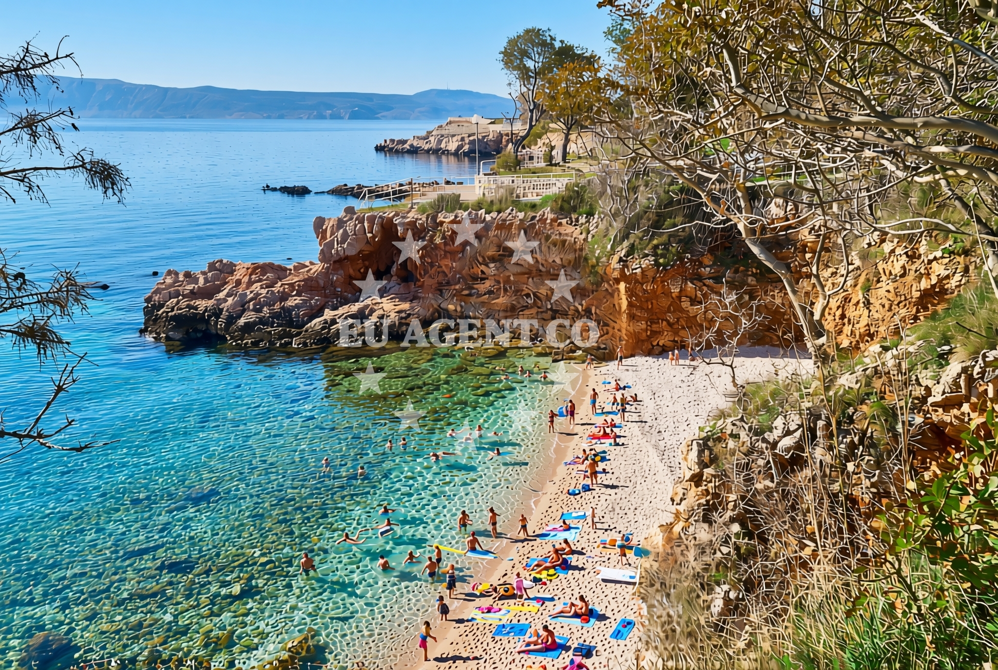 Shoreline and swimming area at Povile sredina, Povile Beach in Povile sredina