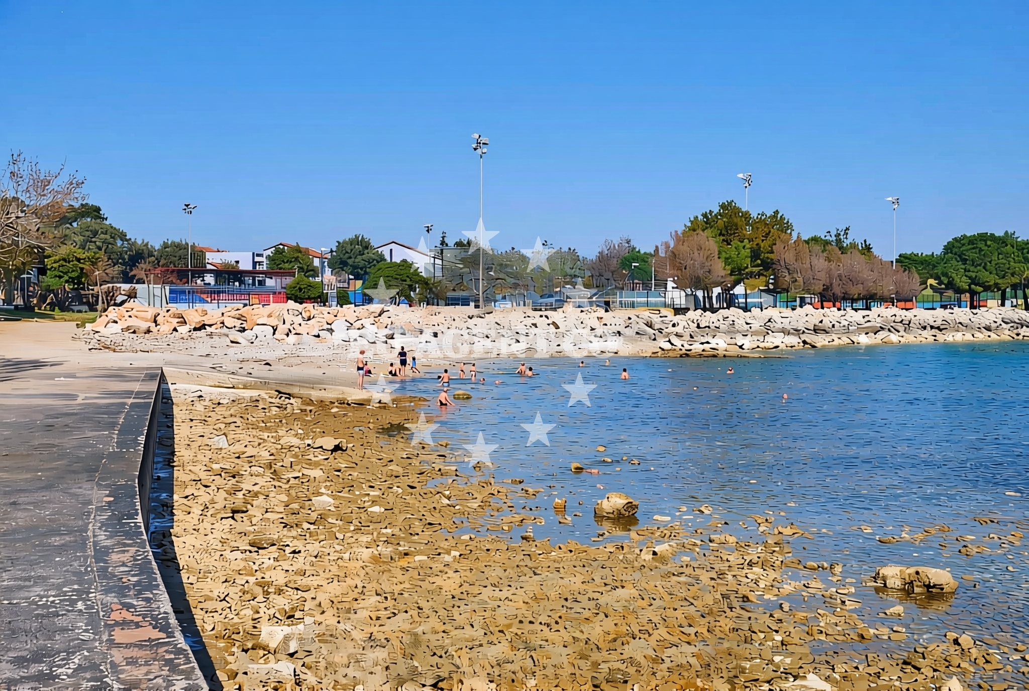Beach facilities and surroundings at Pra, Novigrad (Istarska županija) Beach in Pra