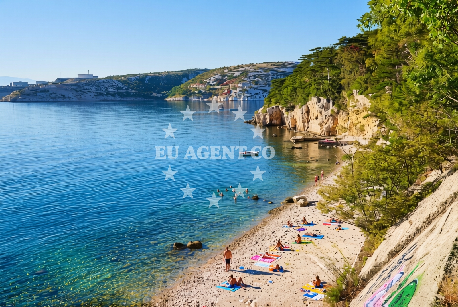 Sea and coastal view of Praputnjak: beaches and coves in Praputnjak