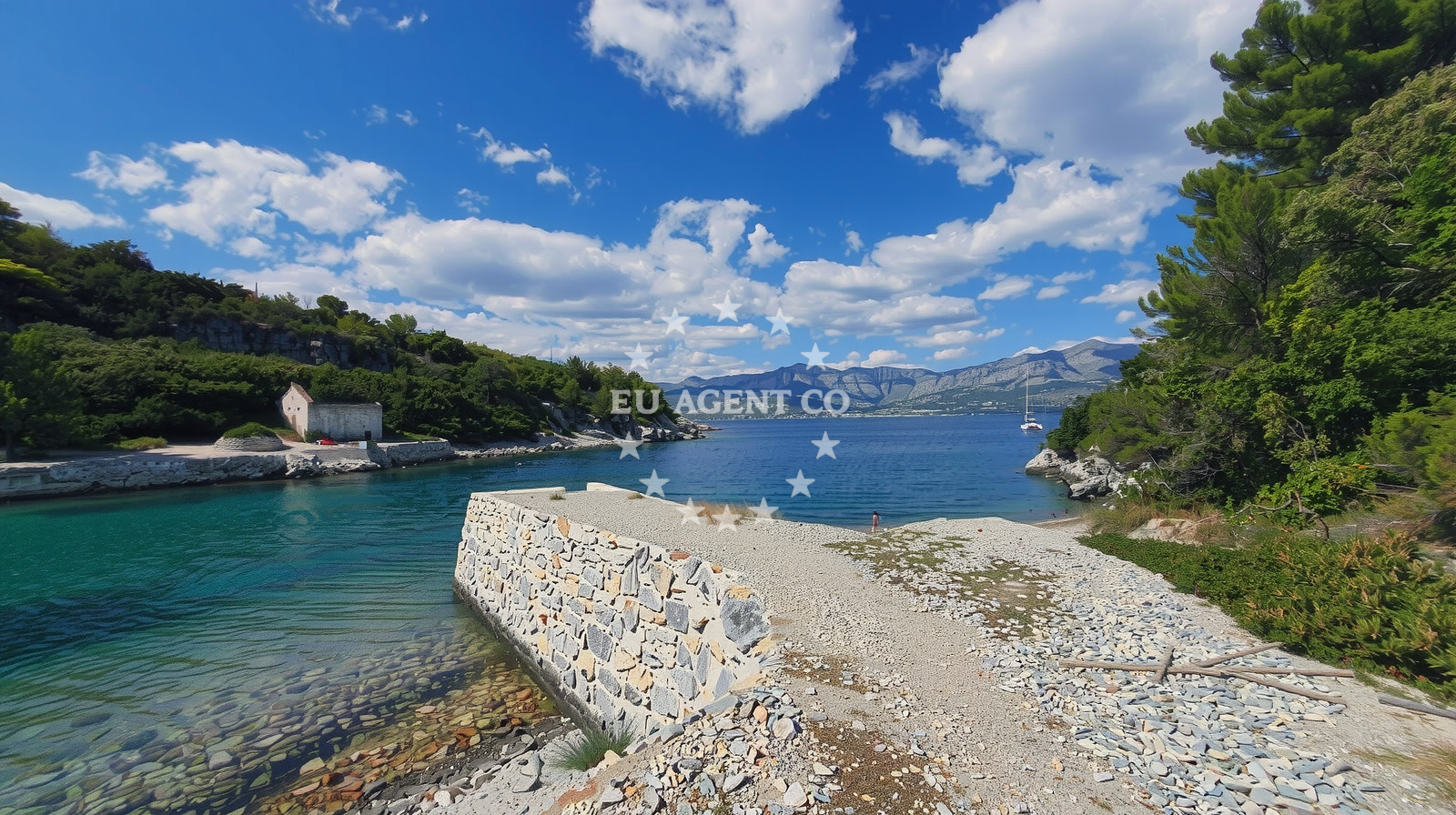 Sea and coastal view of Praznica beach in , Postira