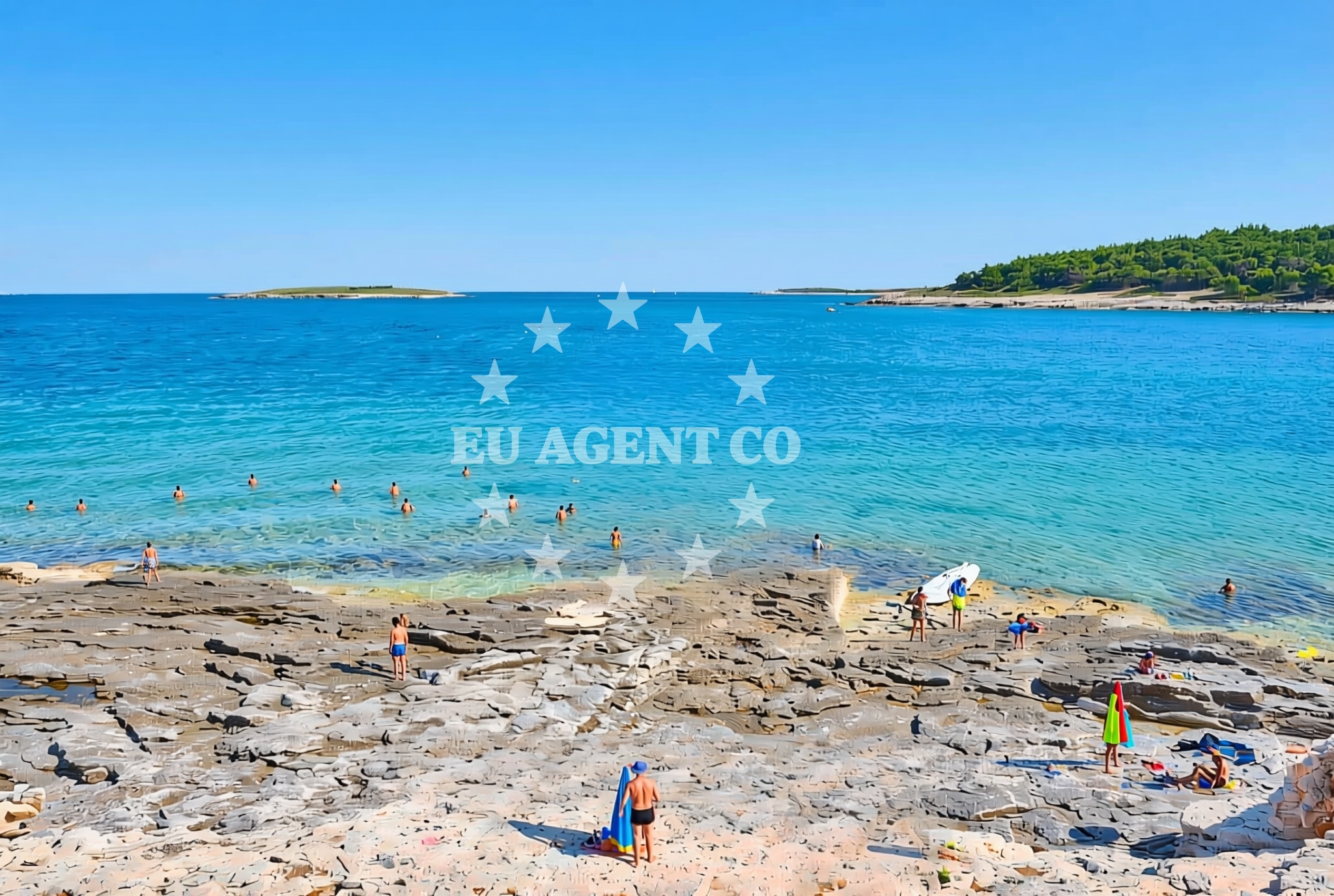 Sea and coastal view of Prestanišin rt, Premantura Beach in Prestanišin rt