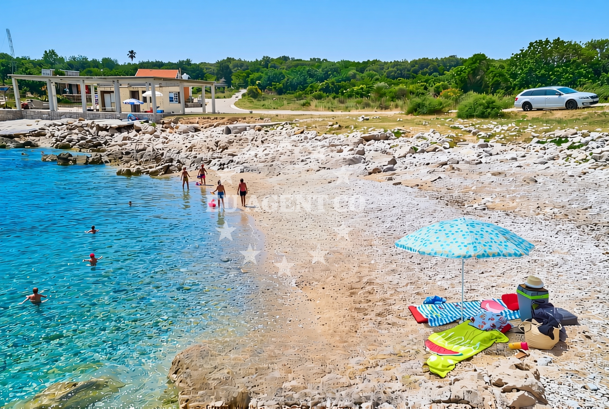 Beach facilities and surroundings at Prevlaka istok, Vitaljina Beach in Prevlaka istok