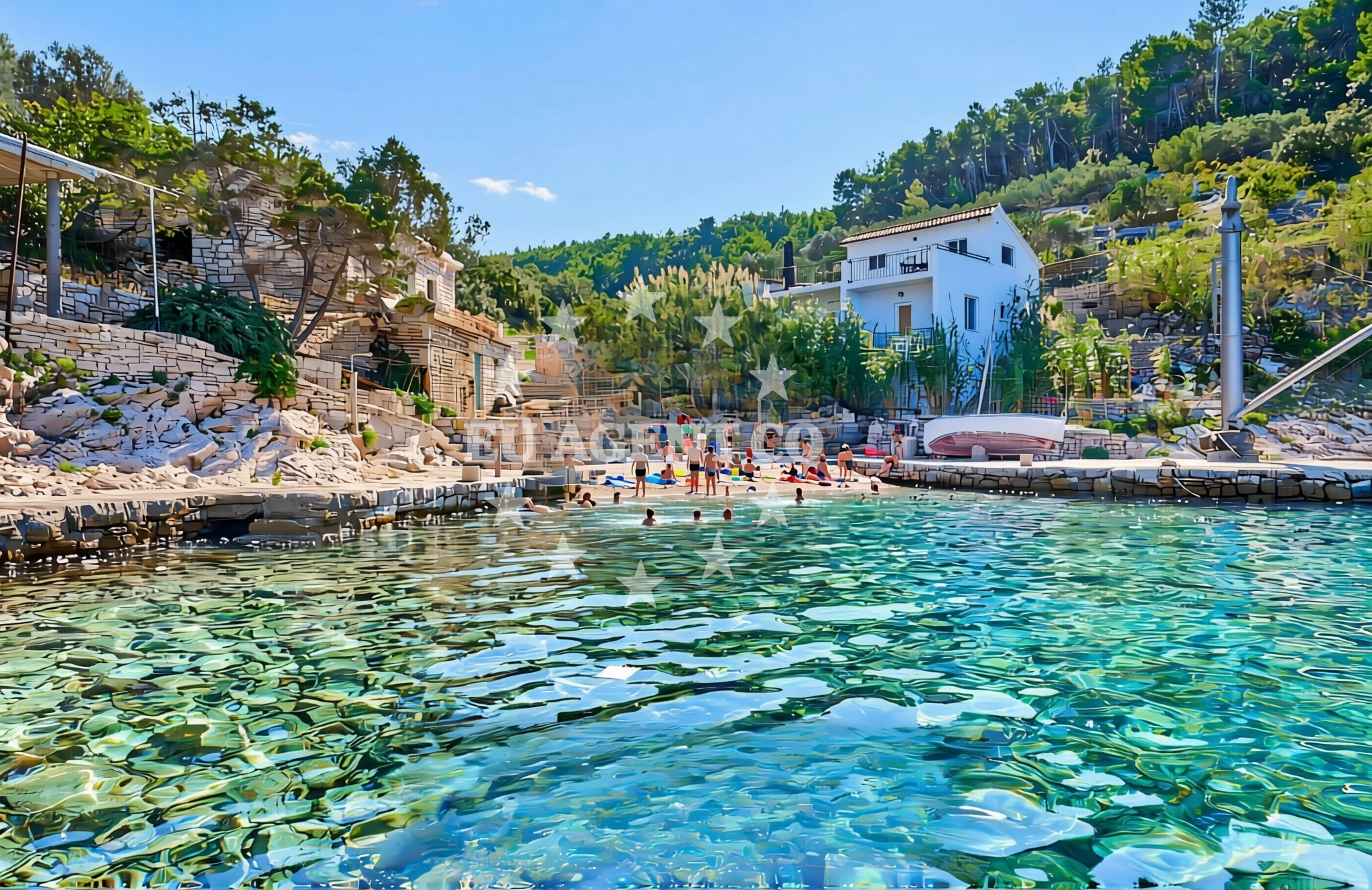 Beach facilities and surroundings at Prihonja istok, Vela Luka (Korčula) Beach in Prihonja istok