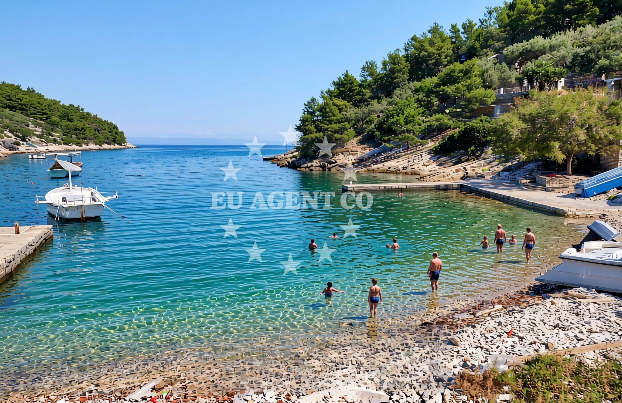 Beach facilities and surroundings at Prihonja zapad, Vela Luka (Korčula) Beach in Prihonja zapad