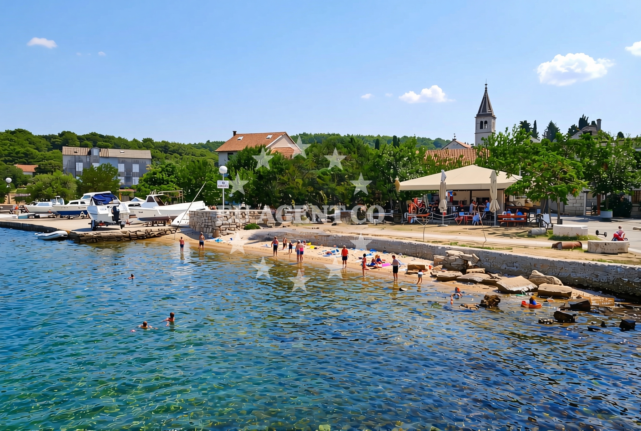 Shoreline and swimming area at Pristanište, Zlarin (Zlarin) Beach in Pristanište