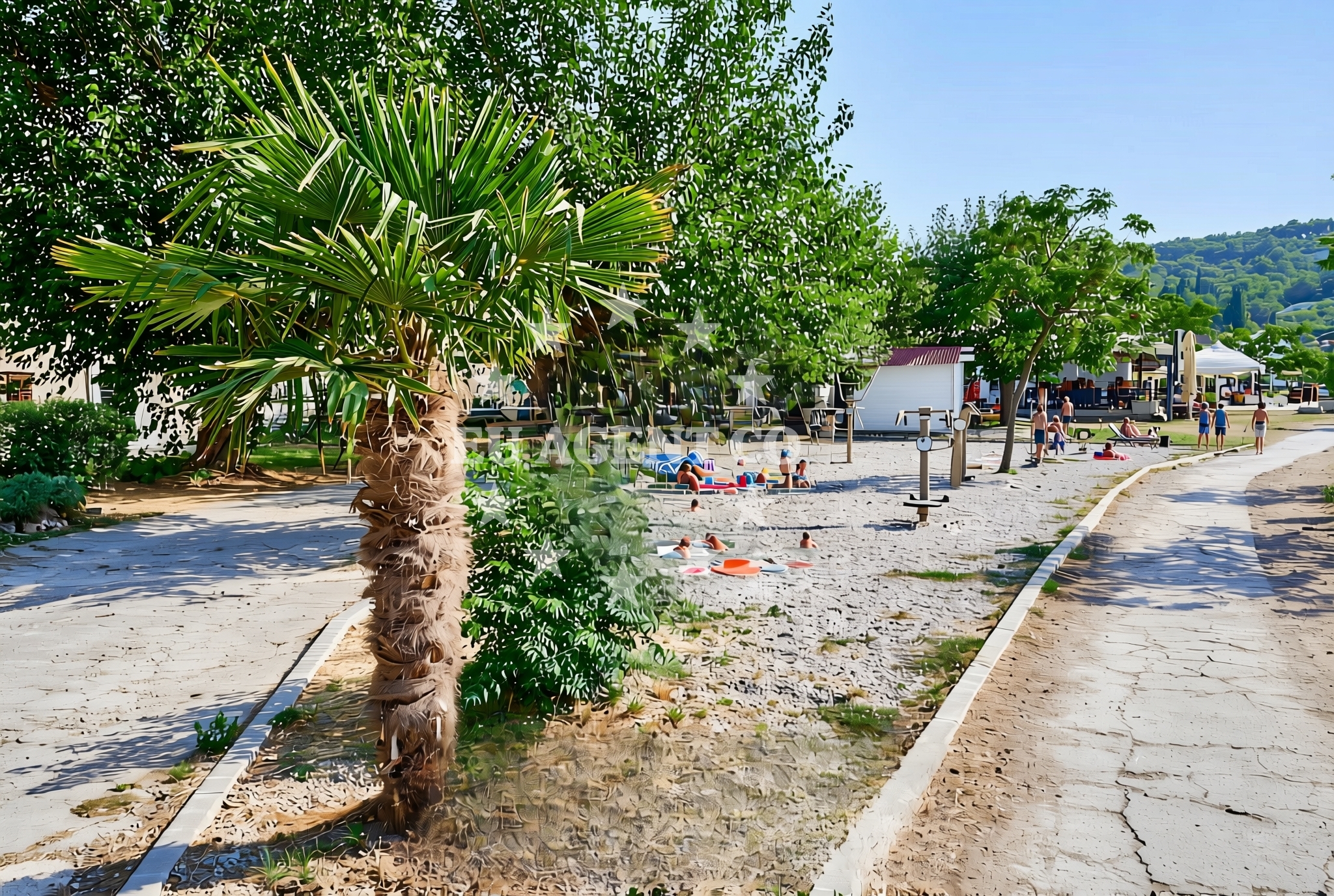 Beach facilities and surroundings at Pristanište, Zlarin (Zlarin) Beach in Pristanište