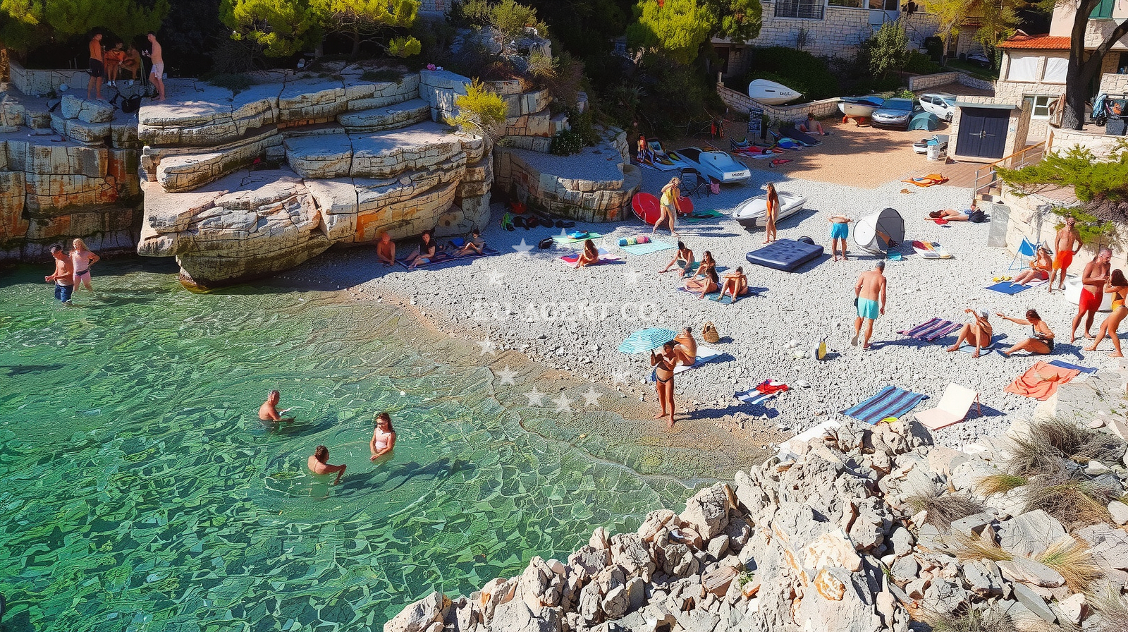 Overview of Pritiscina beach in Riva sv. Mikule 7, Komiža