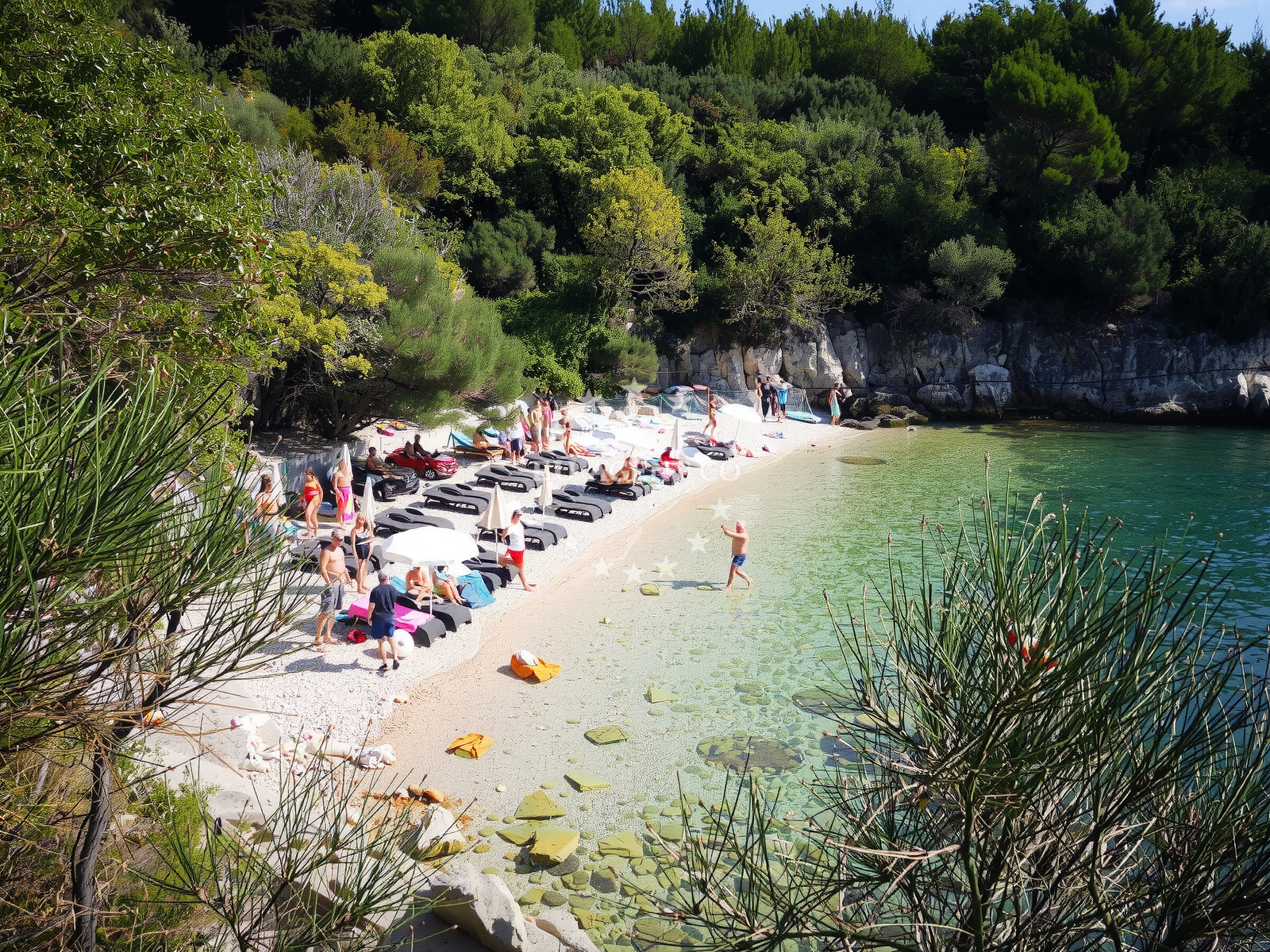 Shoreline and swimming area at Prizinja beach in Girandella 7, Rabac