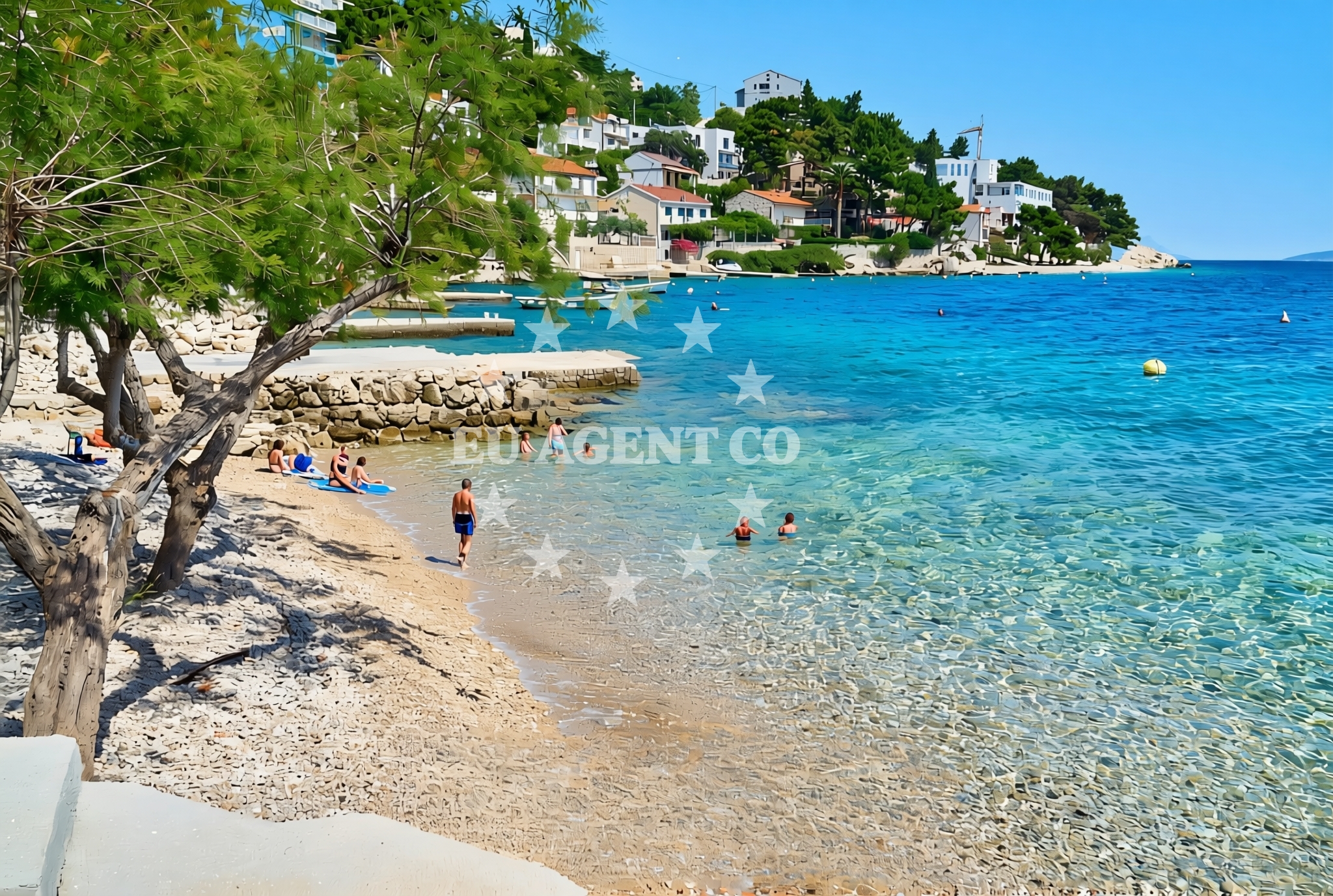 Sea and coastal view of Prkanj, Stanići (Omiš) Beach in Prkanj