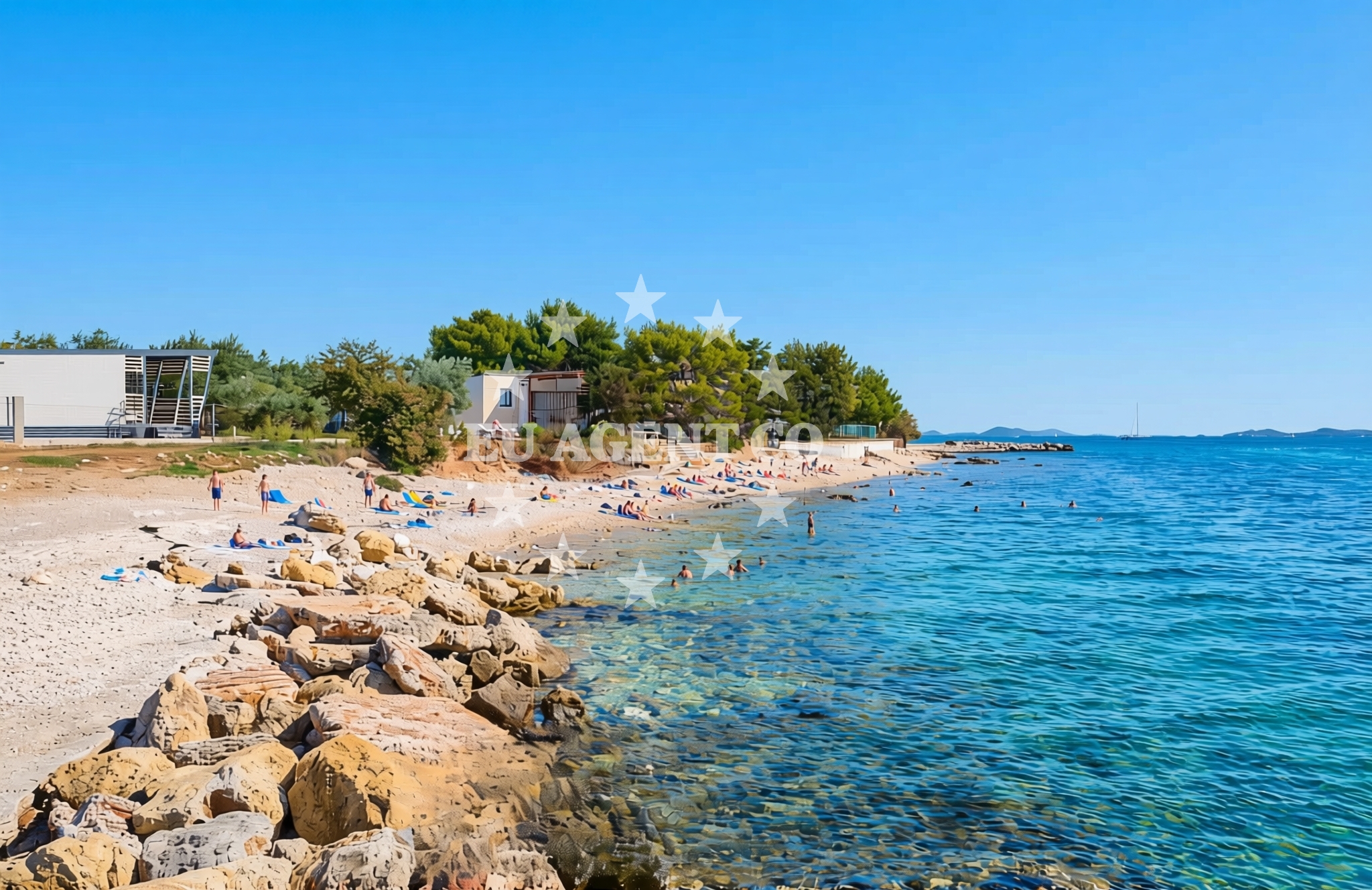 Shoreline and swimming area at Pručanik jug, Biograd na Moru Beach in Pručanik jug