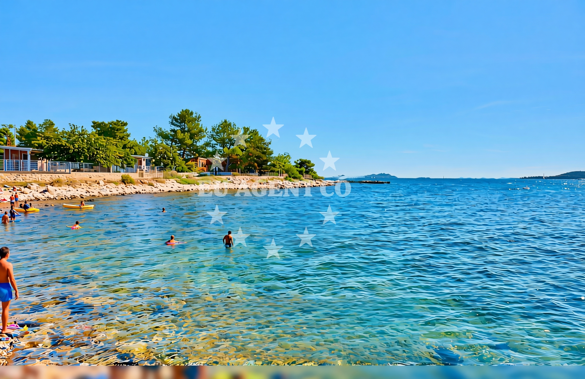 Shoreline and swimming area at Pručanik sjever, Biograd na Moru Beach in Pručanik sjever