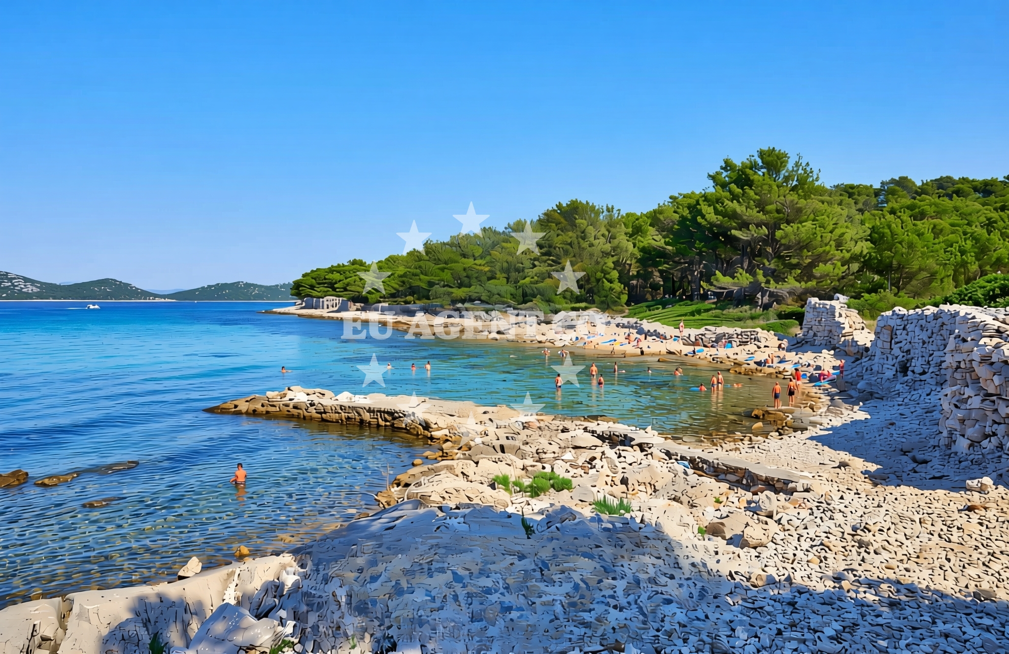 Sea and coastal view of Prva dražica, Vrgada (Vrgada) Beach in Prva dražica
