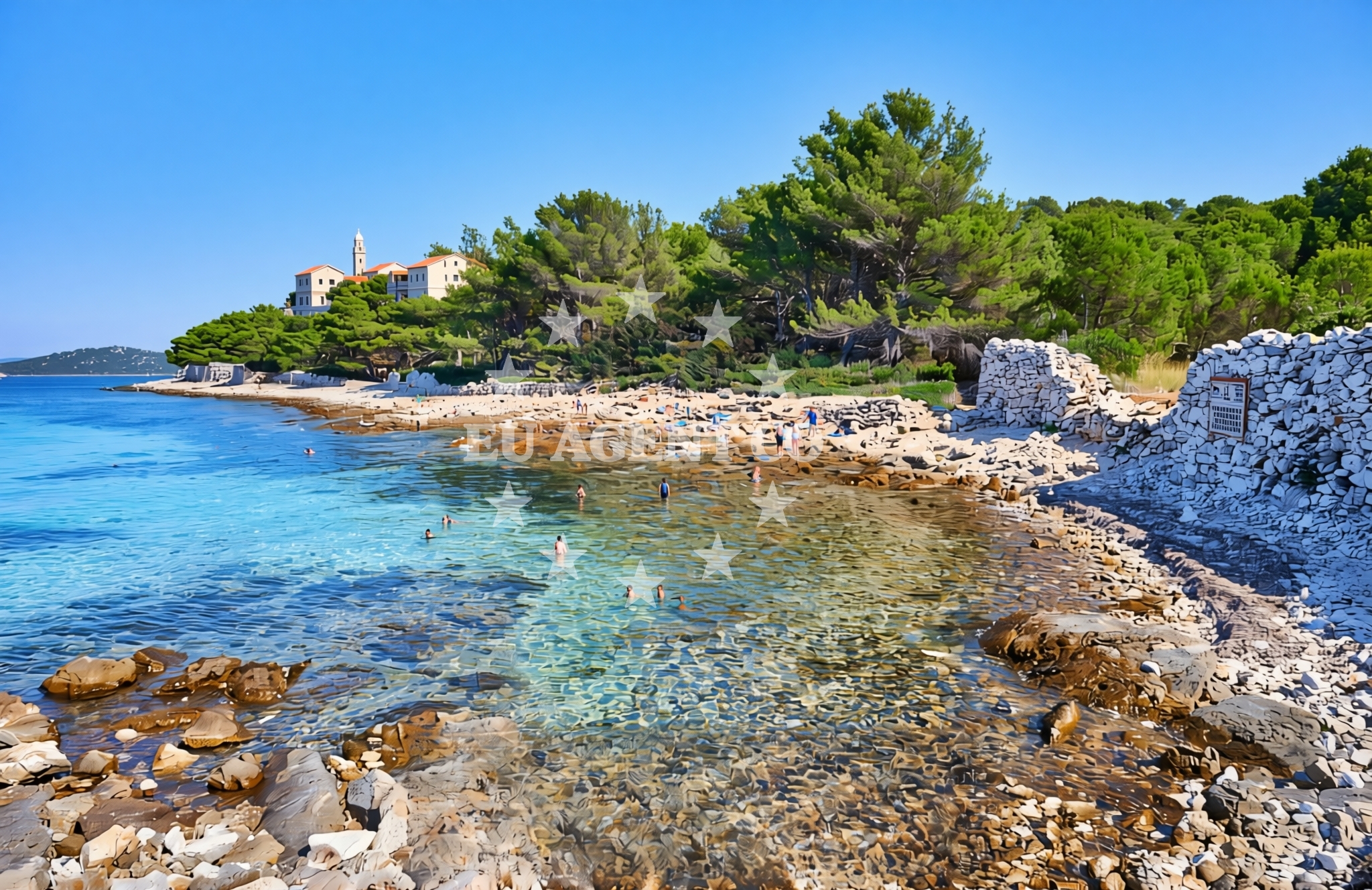 Beach facilities and surroundings at Prva dražica, Vrgada (Vrgada) Beach in Prva dražica