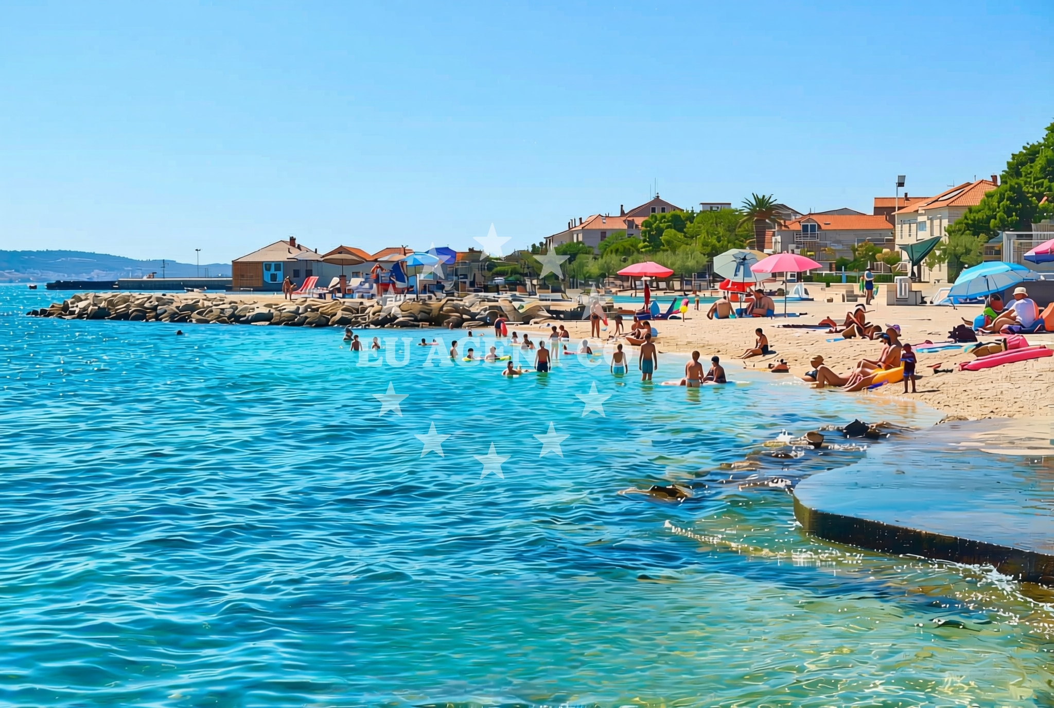Shoreline and swimming area at Prvi nasip, Kaštel Stari Beach in Prvi nasip