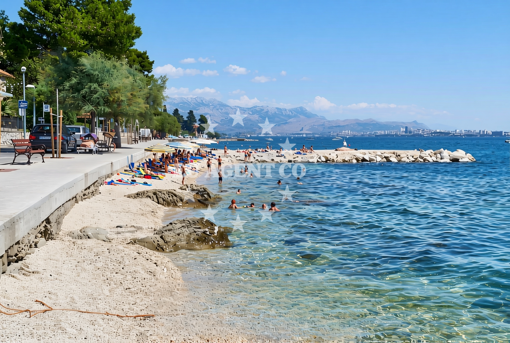 Sea and coastal view of Prvi nasip, Kaštel Stari Beach in Prvi nasip