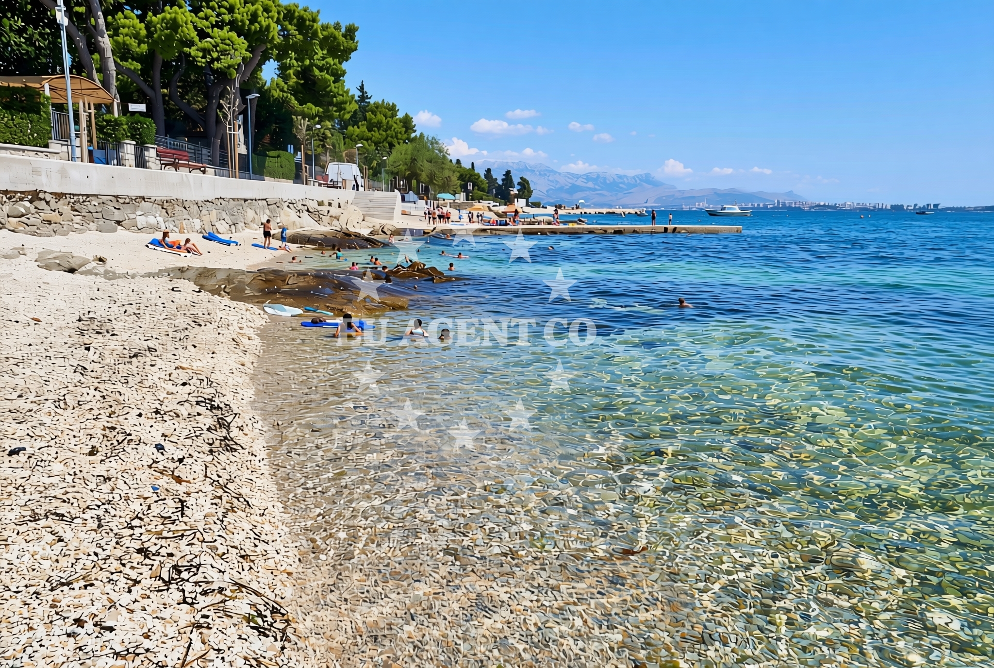 Beach facilities and surroundings at Prvi nasip, Kaštel Stari Beach in Prvi nasip