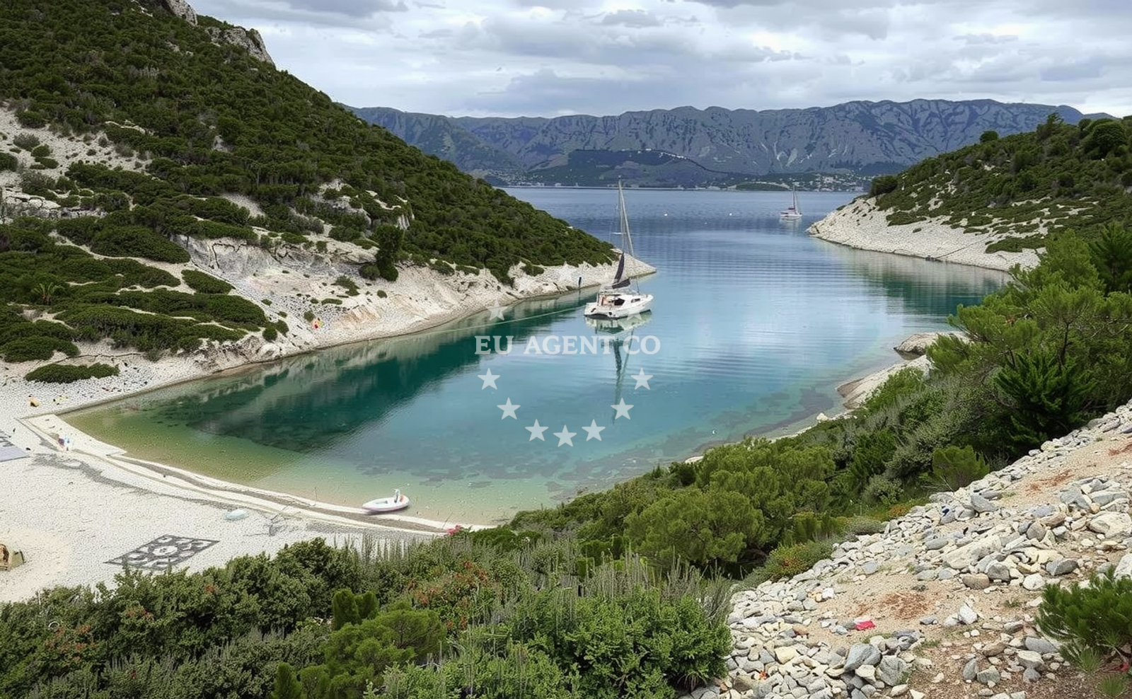 Beach facilities and surroundings at Pucisca beach in , Pučišća