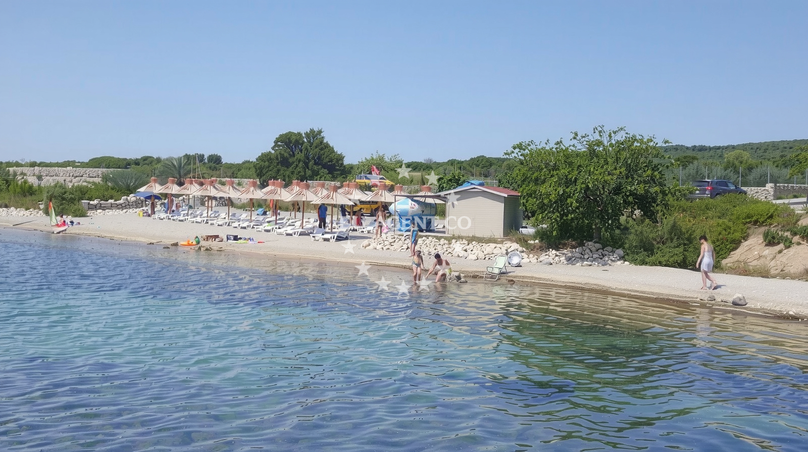 Shoreline and swimming area at Punat beach in , Kornić