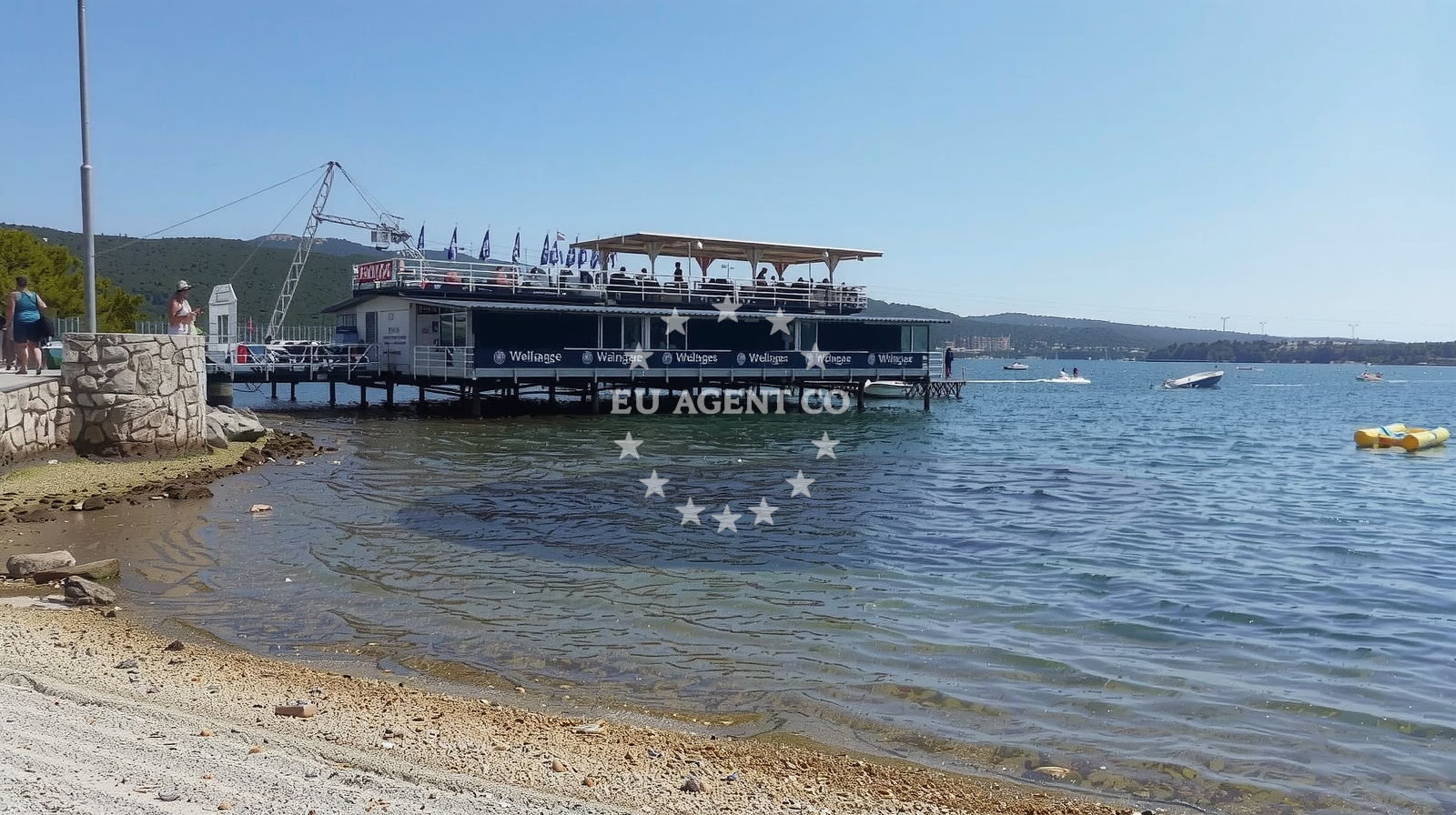 Sea and coastal view of Punat beach in , Kornić